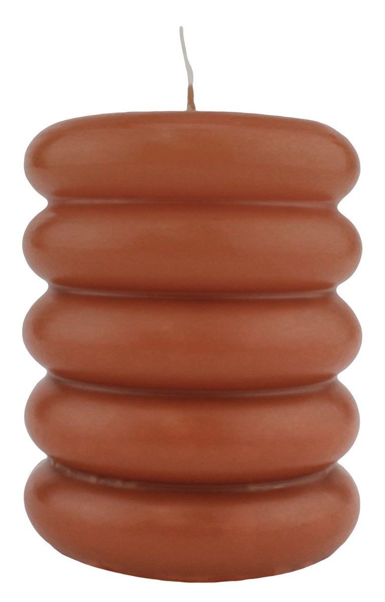 INNA-Glas Stumpenkerze Kerze MONISHA mit Querrillen, cognac, 11cm, Ø9cm, 69h