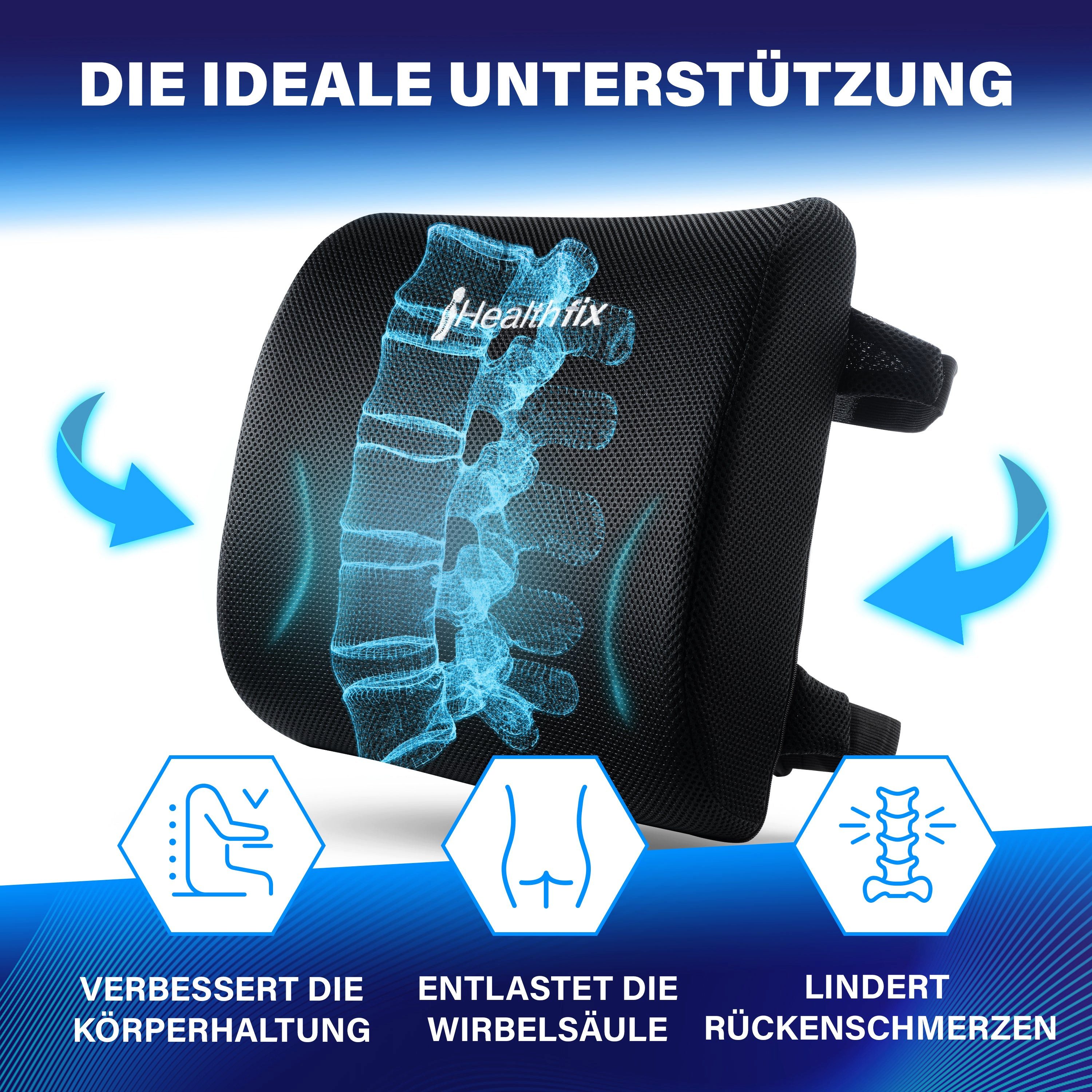 Healthfix Lendenkissen Ergonomisches Rückenkissen für Optimale Sitzhaltung