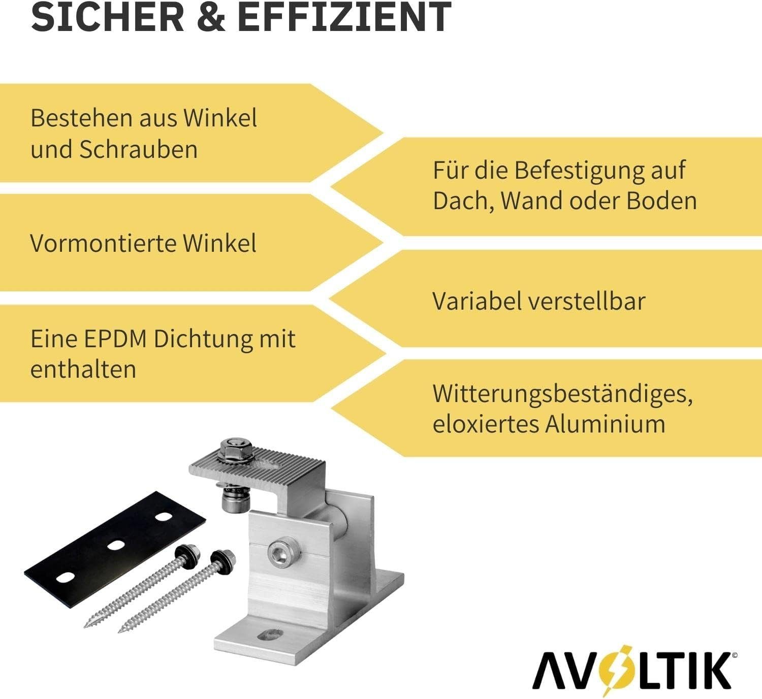 avoltik Solarmodul-Halterung Alu Halterung PV Aufständerung Halter Befestigung Solar, (Alu Halterung PV Aufständerung Halter Befestigung Solar, 4-tlg., Alu Halt – Bild 4 von 5