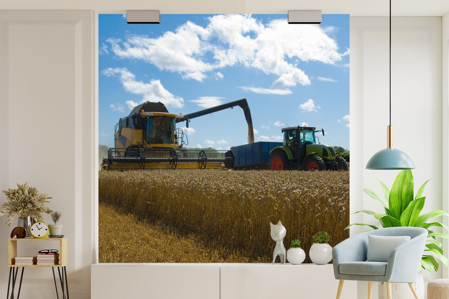 Landleben Getreide, Fototapete - Matt, Küche, - - Fototapete St), MuchoWow Bauernhof für Traktor Schlafzimmer bedruckt, Ernte - (4 Wohnzimmer Vliestapete