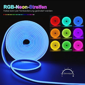LETGOSPT LED-Streifen 12V RGB LED Neon Strip 5m LED Lichtband mit Bluetooth App-Steuerung, Dimmbar Neon LED Streifen, IP67 Wasserdicht