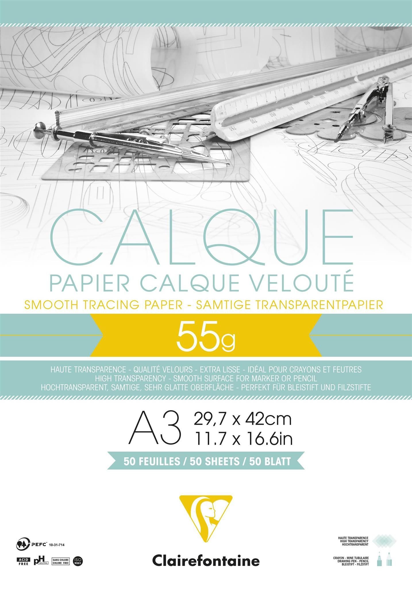 CLAIREFONTAINE Transparentpapier Clairefontaine Transparentpapier Block A3 gel 50Bl