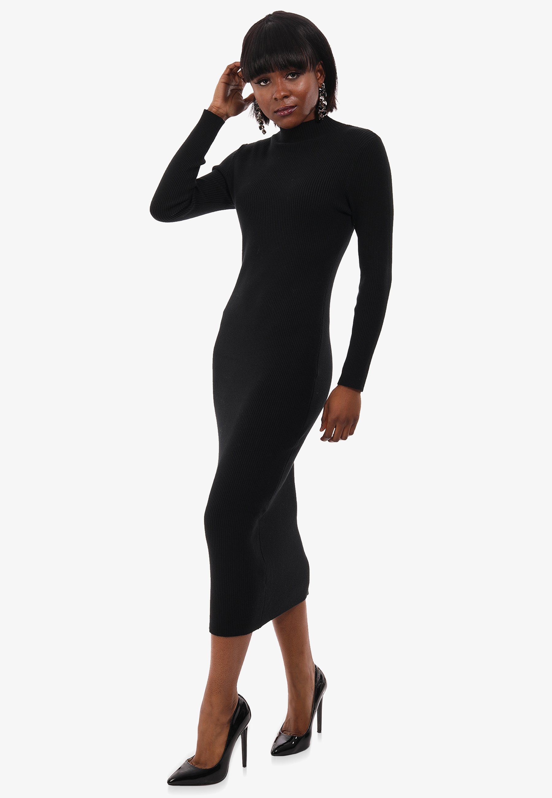YC Fashion & Style Strickkleid Strickkleid mit Stehkragen KNIT DRESS (1-tlg) in Unifarbe schwarz