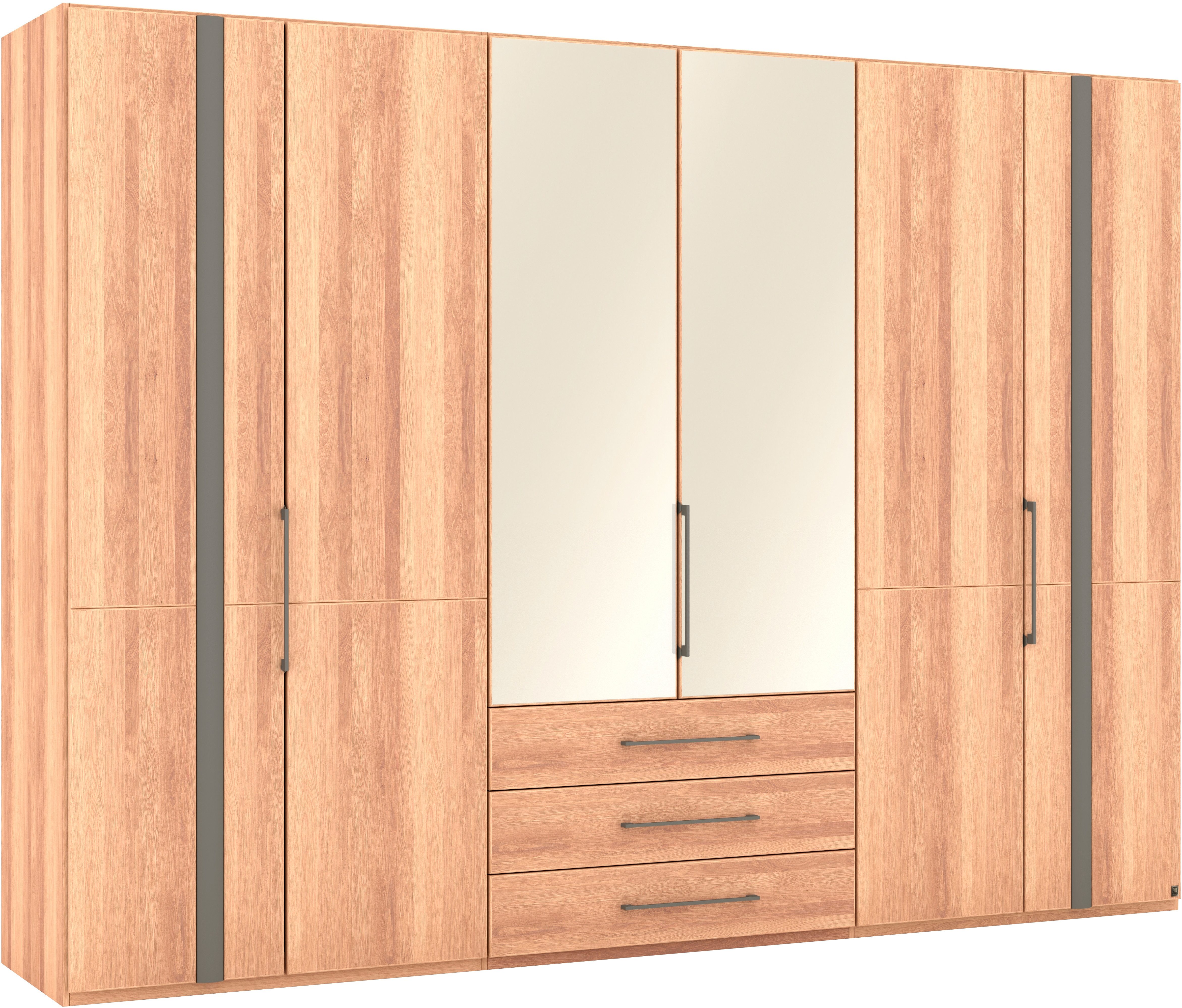 Musterring Kleiderschrank Sorrent, Kleiderschrank, teilmassiv Eiche (mit Türdämpfern, mit Schubladen, extra Böden, MADE IN GERMANY) Türen in Eiche massiv und als Parsol-Bronze-Spiegel, mit Schubkästen