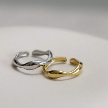 SPIEGELLUST Fingerring, Damenring aus Edelstahl Wellenförmig, Basic Minimalist Ring Onesize, Größenverstellbar