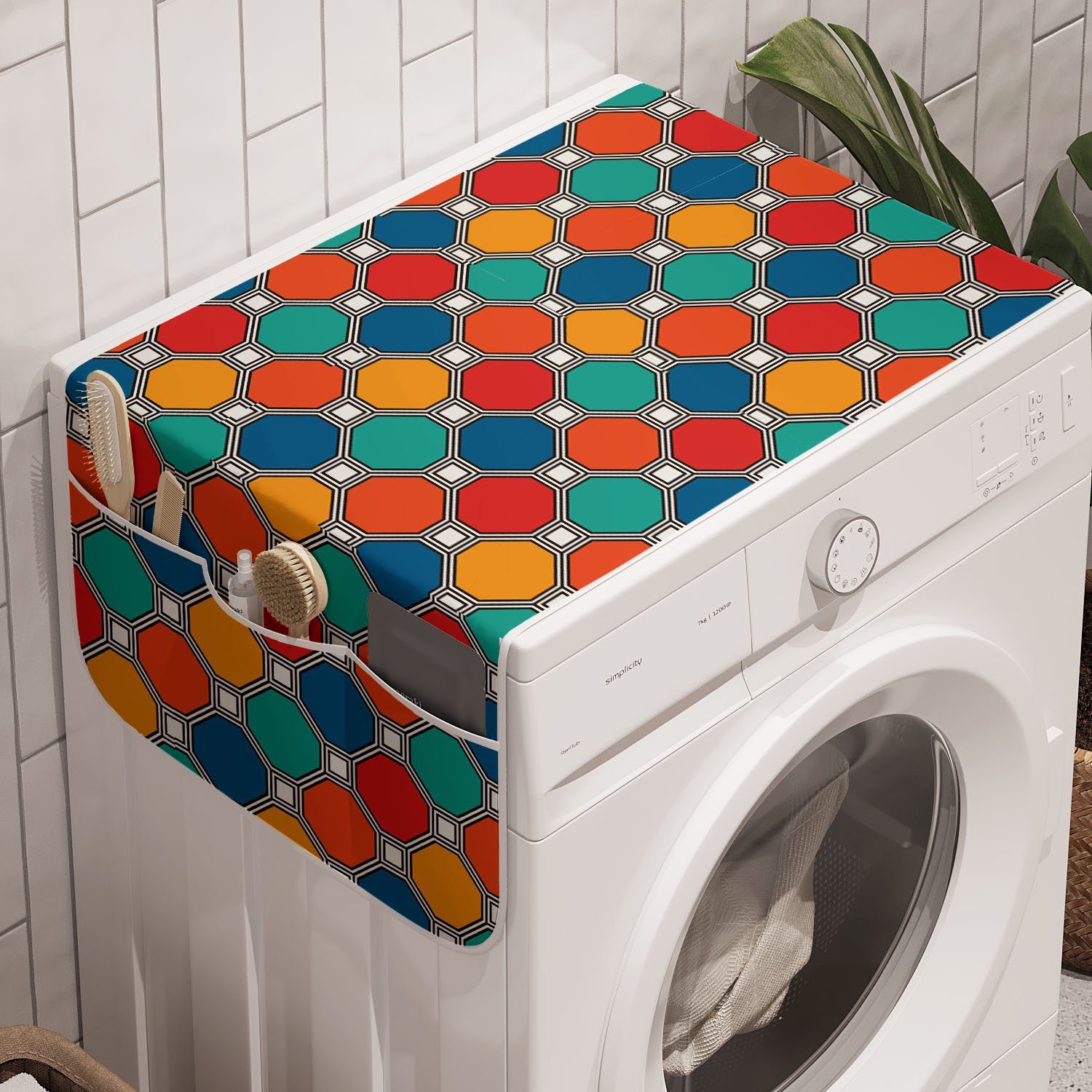 Abakuhaus Badorganizer Anti-Rutsch-Stoffabdeckung für Waschmaschine und Trockner, Geometrisch Octagons mit Squares