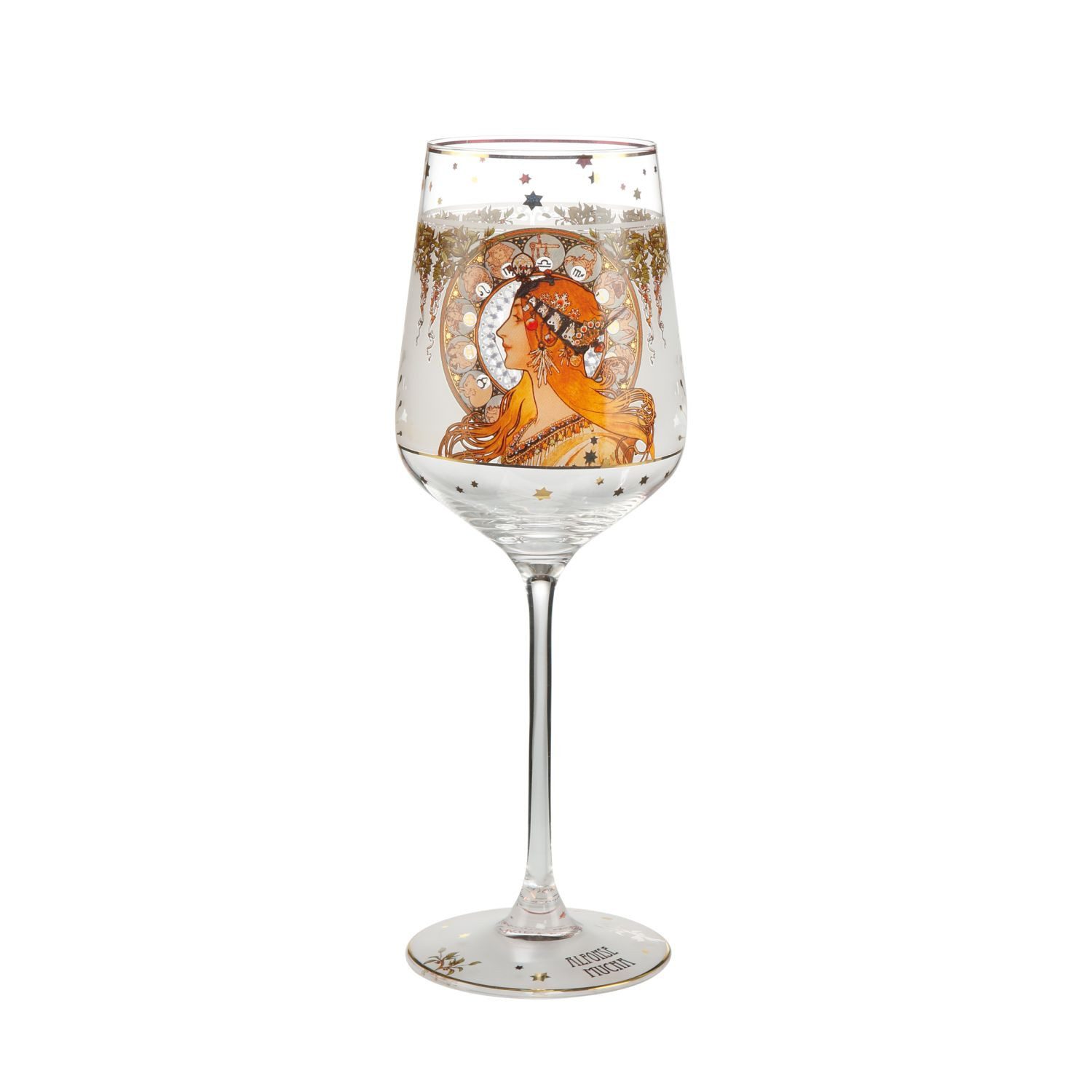 Goebel Weinglas Alphonse Mucha, Glas, Handwäsche Empfohlen, Mehrfarbig, Sternzeichen, H: 25cm