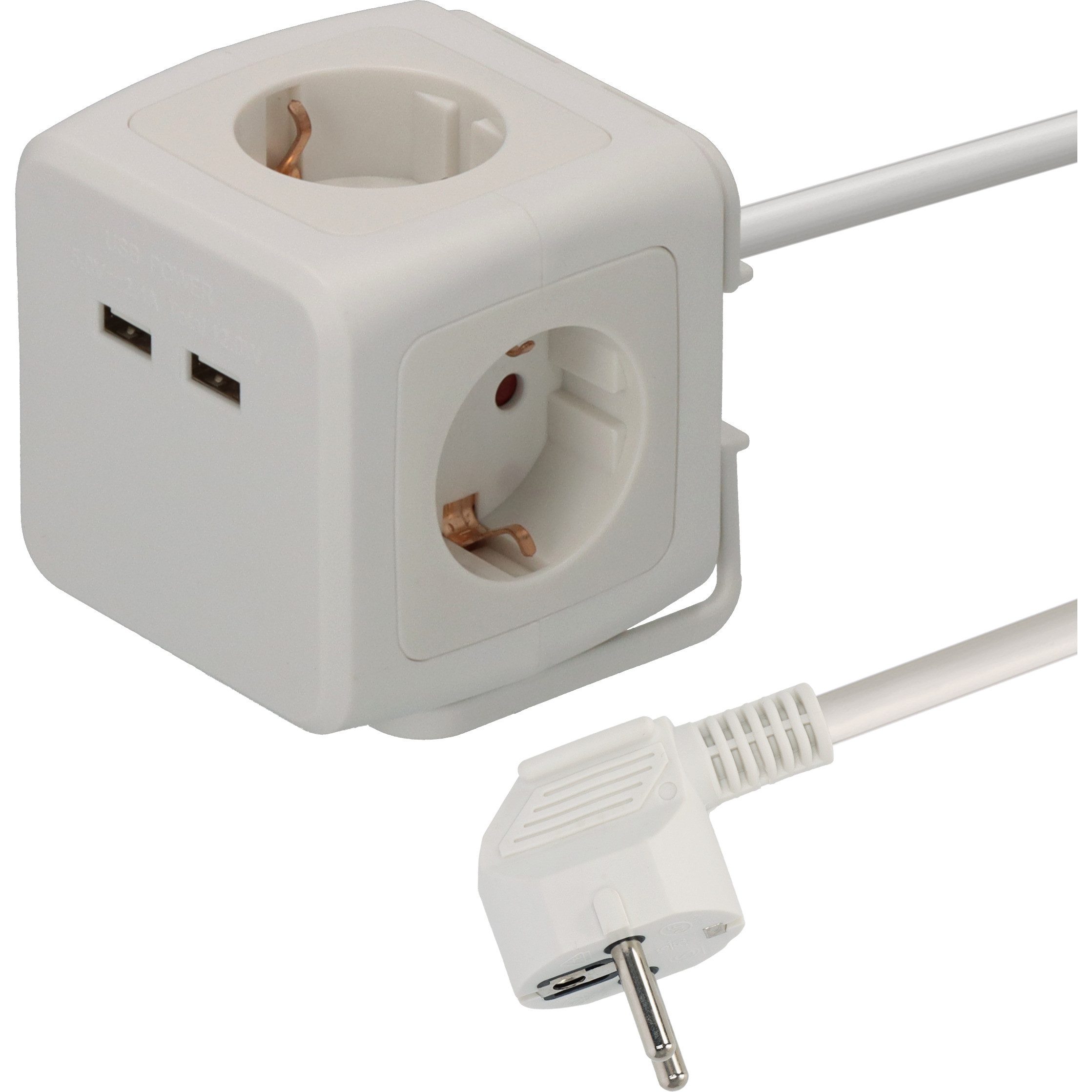 Brennenstuhl Steckdosenwürfel mit 2x USB, 1,4m Kabel, weiß Steckdosenleiste 4-fach (Kabellänge 1.4 m)