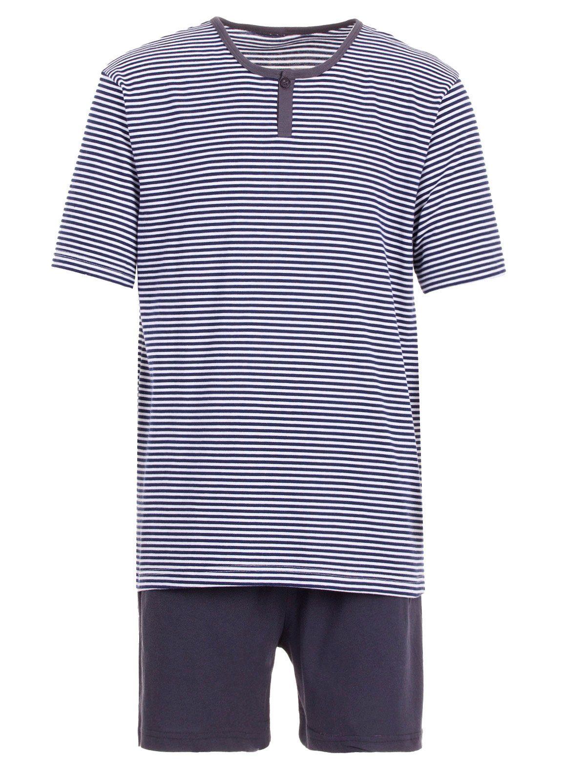 Henry Terre Schlafanzug Pyjama Set Shorty - Gestreift mit Knopf navy