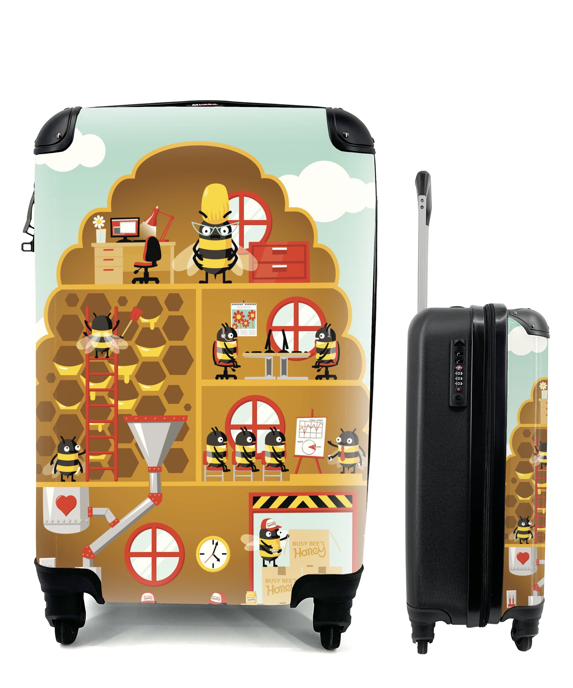 Eine mit Ferien, 4 Illustration für Honigfabrik, Reisekoffer MuchoWow Handgepäckkoffer von in Trolley, Handgepäck einer Rollen, rollen, Reisetasche Bienen