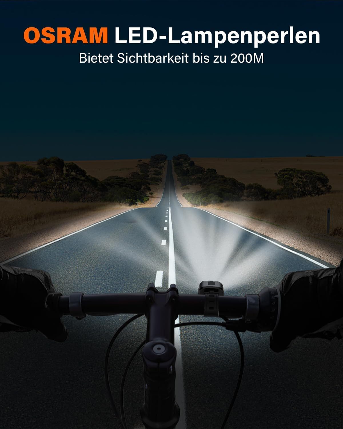 Kityhome Fahrrad-Frontlicht Fahrradlicht USB Aufladbar mit 600mAh Akku, IPX5 Wasserdicht, Leicht zu tragen, mit 2 Beleuchtungsmodi.
