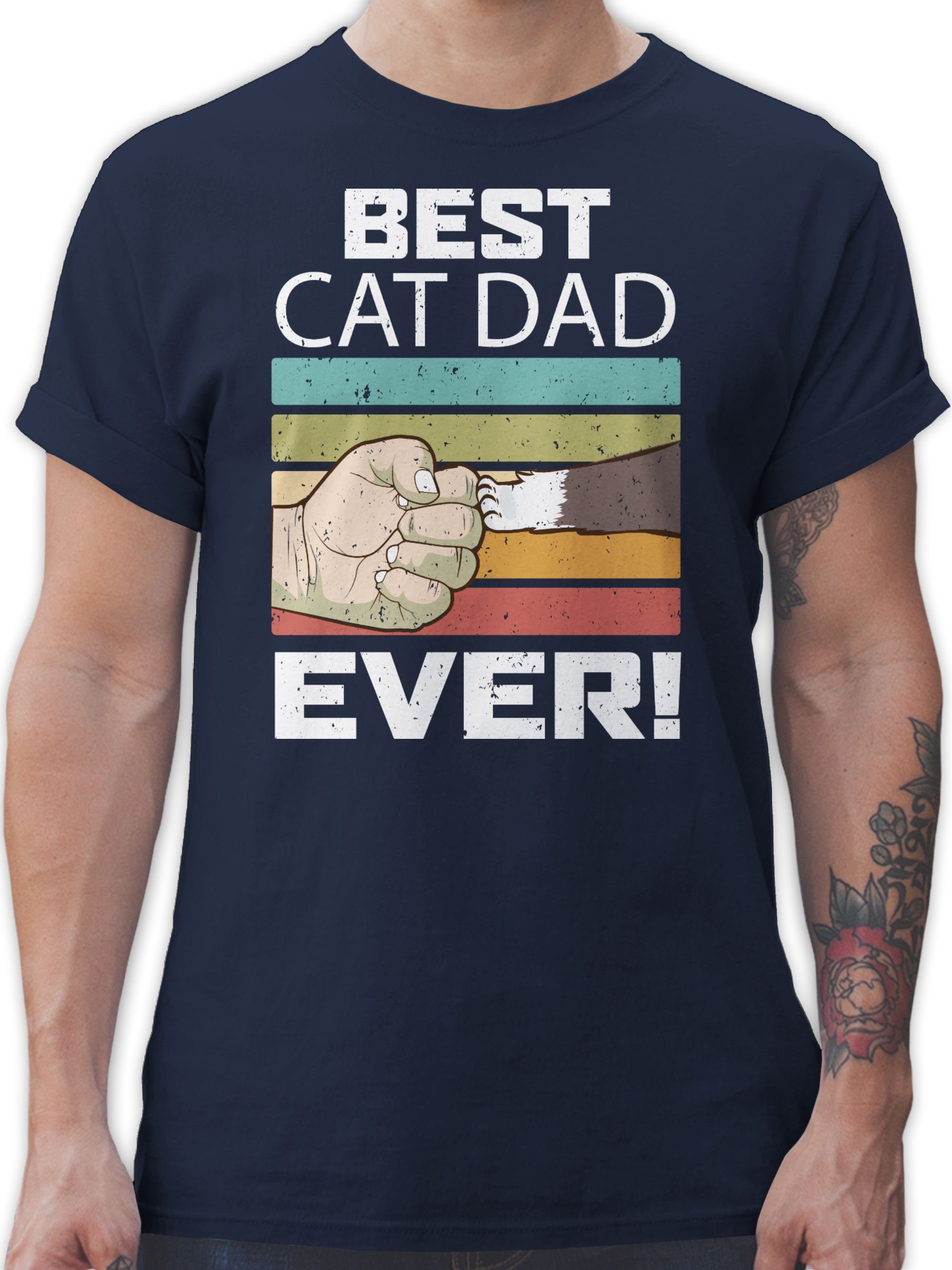 Shirtracer T-Shirt Best Cat Dad Ever Katzenliebhaber Katzenfan Geschenk Katzenbesitzer Geschenk 03 Navy Blau