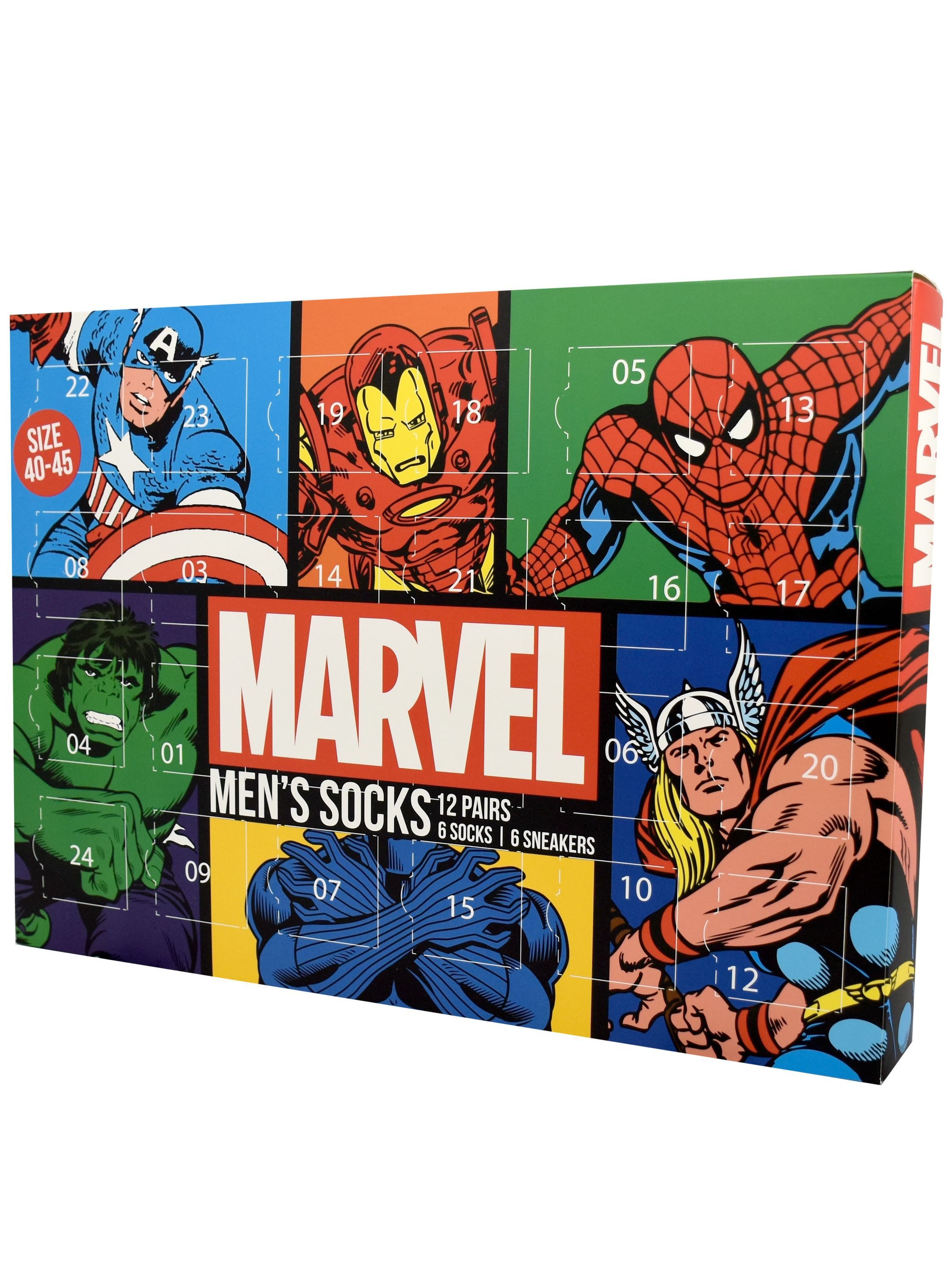 United Labels® Adventskalender Marvel Socken Adventskalender mit 12 Paar Socken kurz und lang