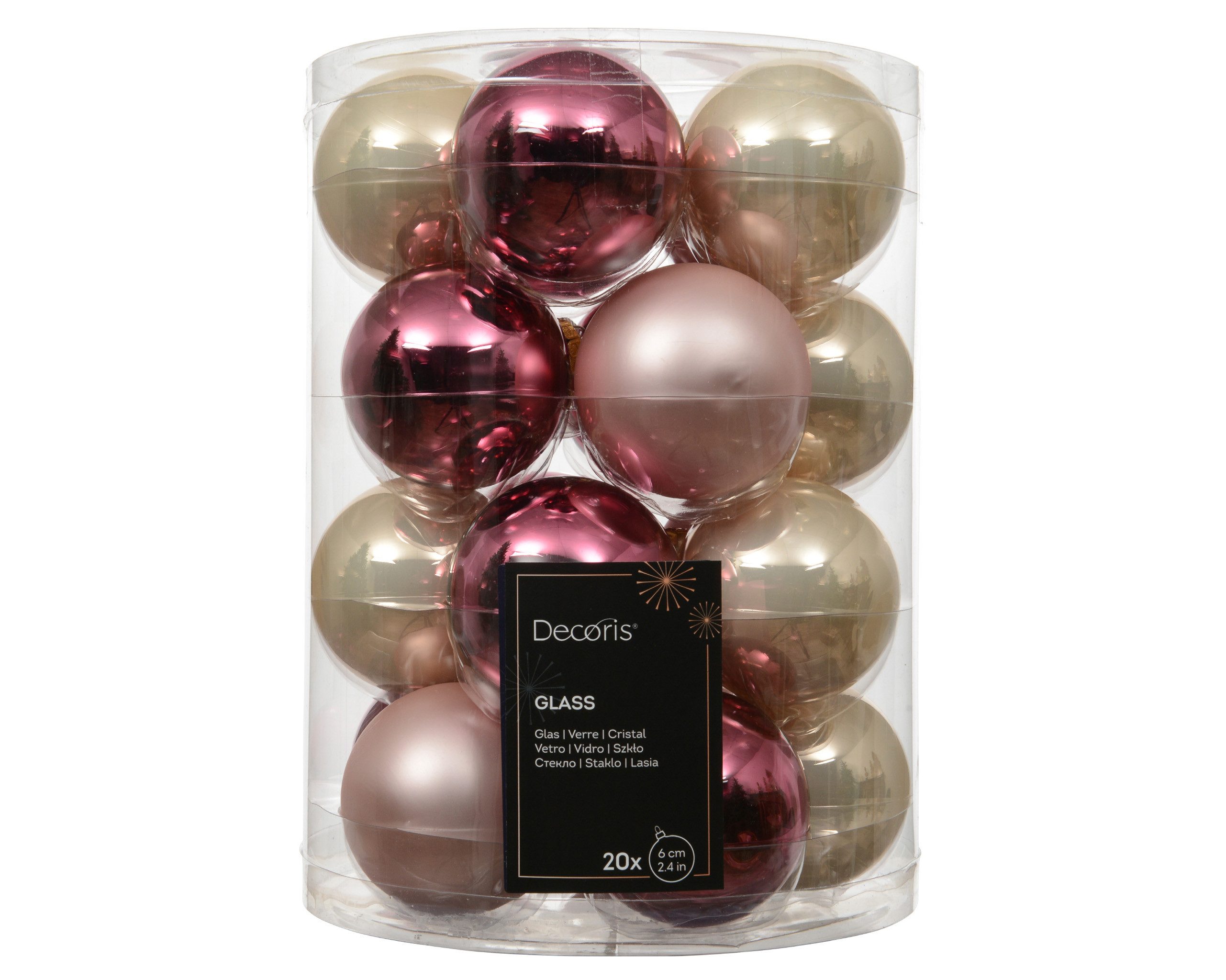 Kaemingk Weihnachtsbaumkugel, Weihnachtskugeln Glas 6cm 20 Stück - Rosa / Perle Mix
