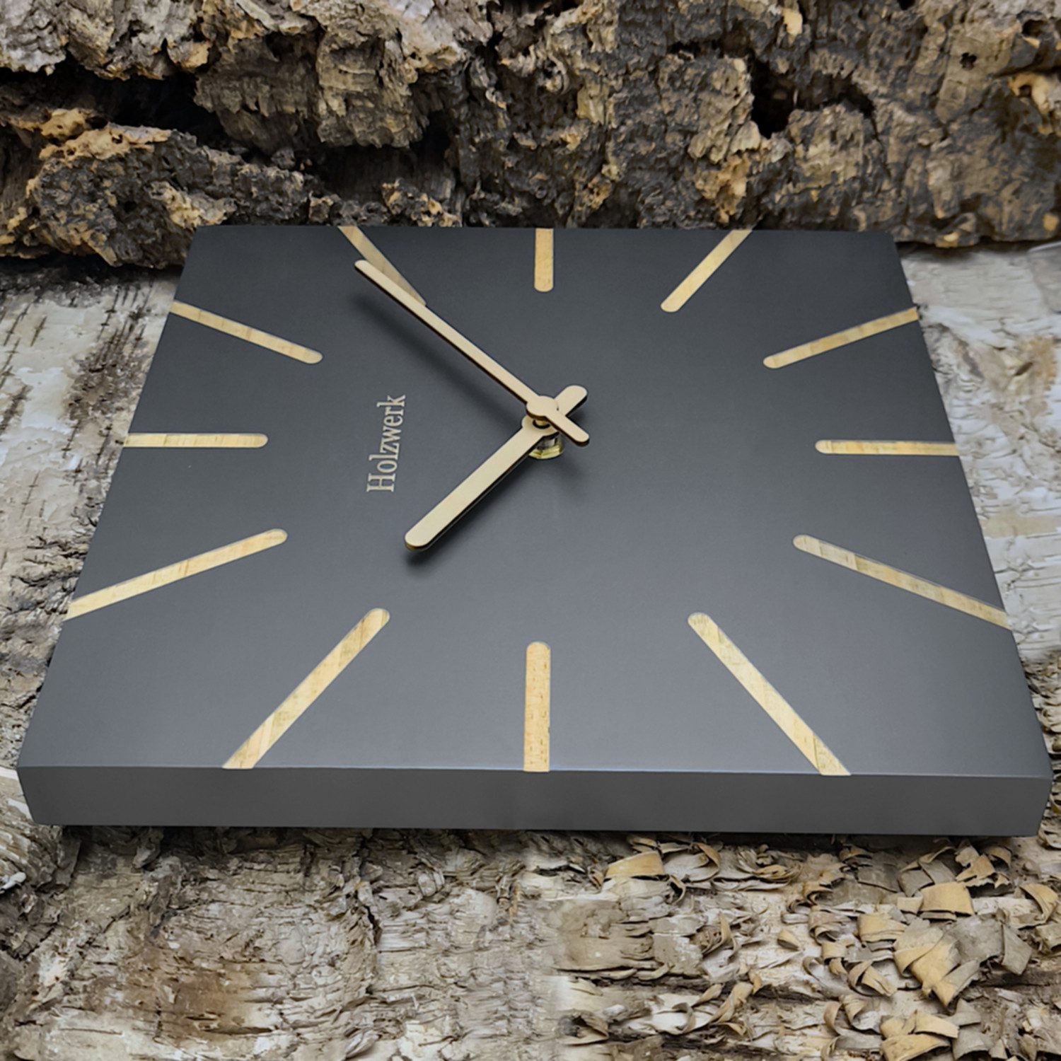 Holzwerk Wanduhr Eckige Designer Holz Quarzwanduhr (Nahezu lautloses Uhrwerk, analog, 25 cm)