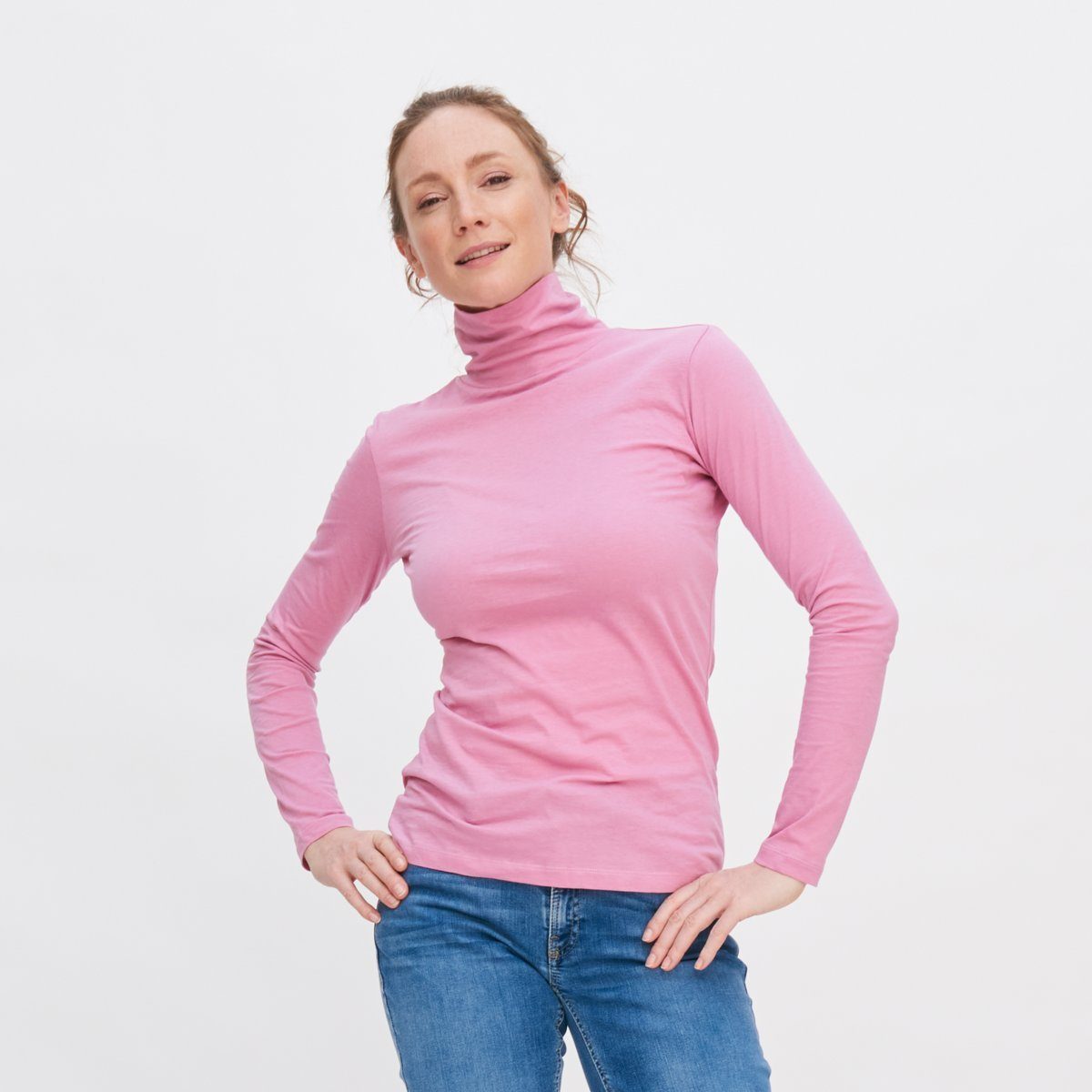 mit Feines LIVING Langarm-Shirt CRAFTS Dusty angesagtem Rollkragenshirt NIA Rose Rollkragen