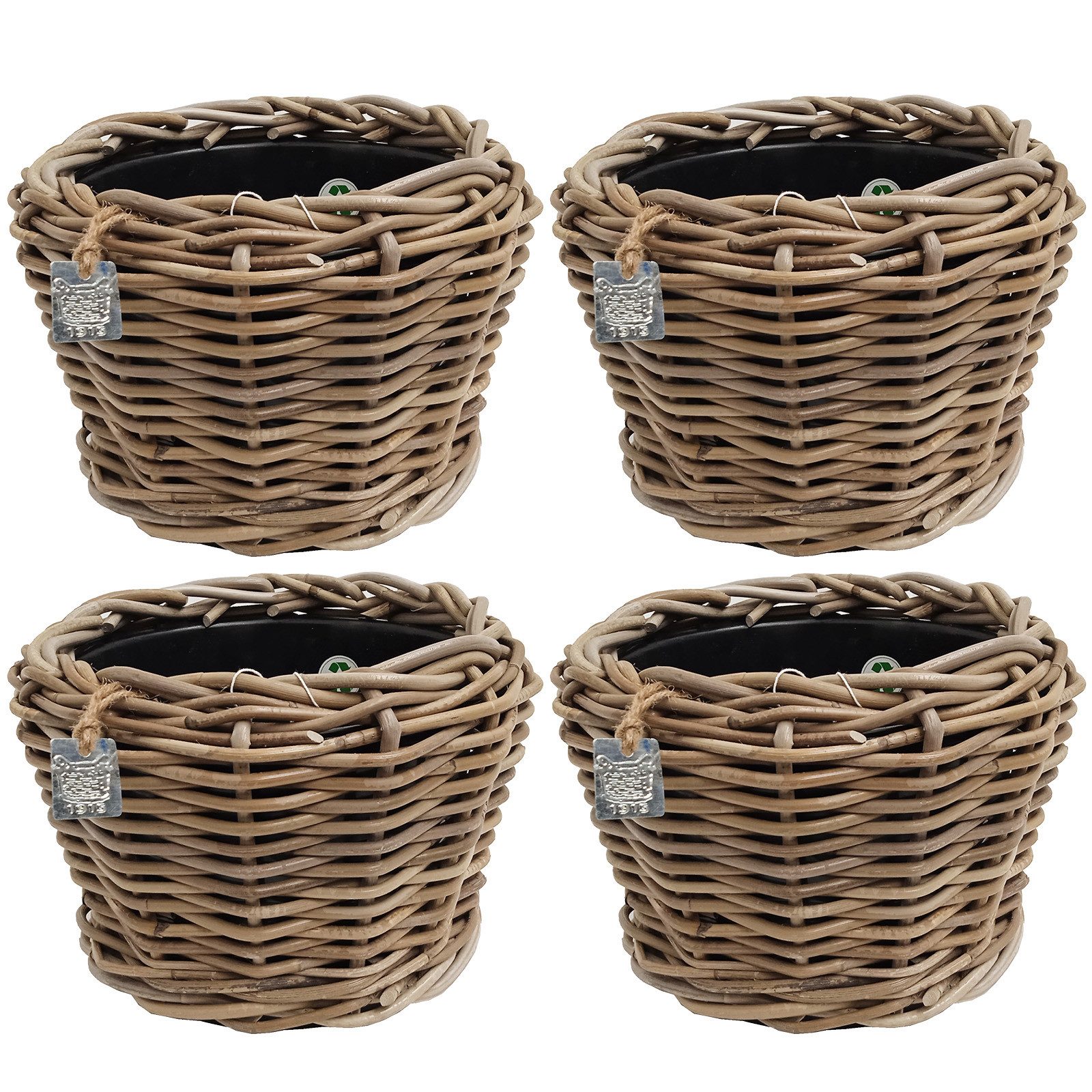 Van der Leeden Blumentopf Pflanzkorb Pflanzentreppe Rattan Korb Pflanzkübel (4 St), 4 Stk, Inkl. Inneneimer, Rattan, Handmade, ohne Wasserablauf
