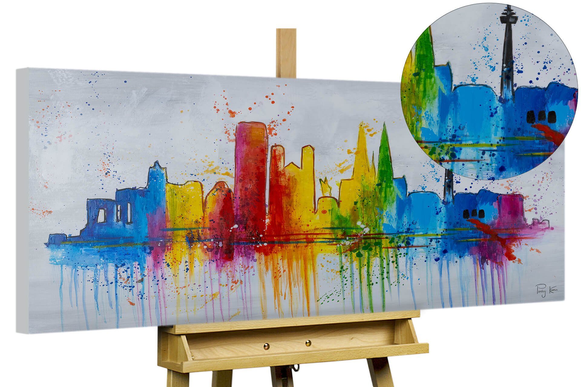 KUNSTLOFT Gemälde Colonia variopinta 120x60 cm, Leinwandbild 100% HANDGEMALT Wandbild Wohnzimmer