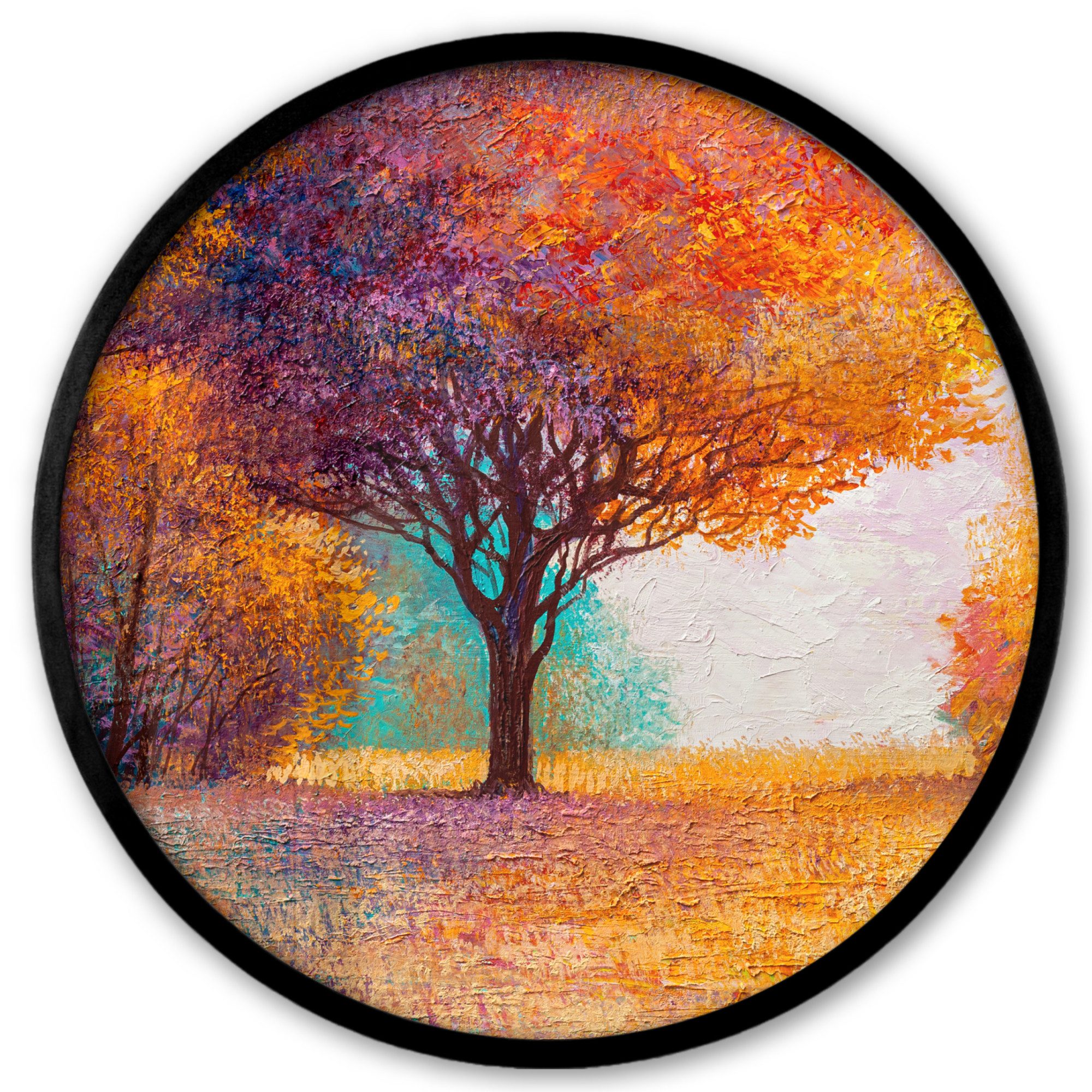 Poster Rund - Ölfarbenoptik - Baum - Farben