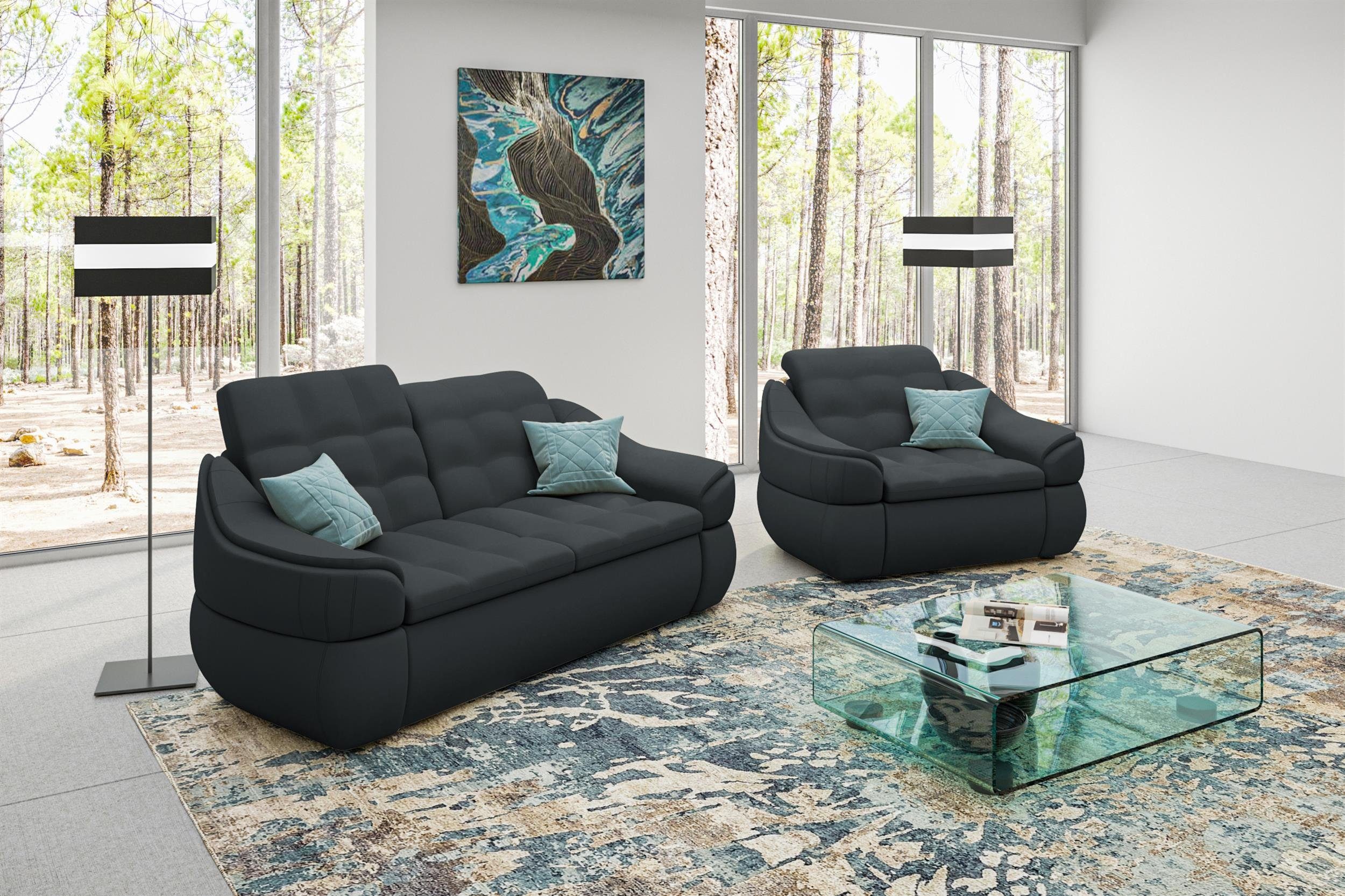 Polstergarnitur Modern (2-tlg), Design Sessel, aus Alisa, 2-Sitzer bestehend (Set Sofa und Stylefy