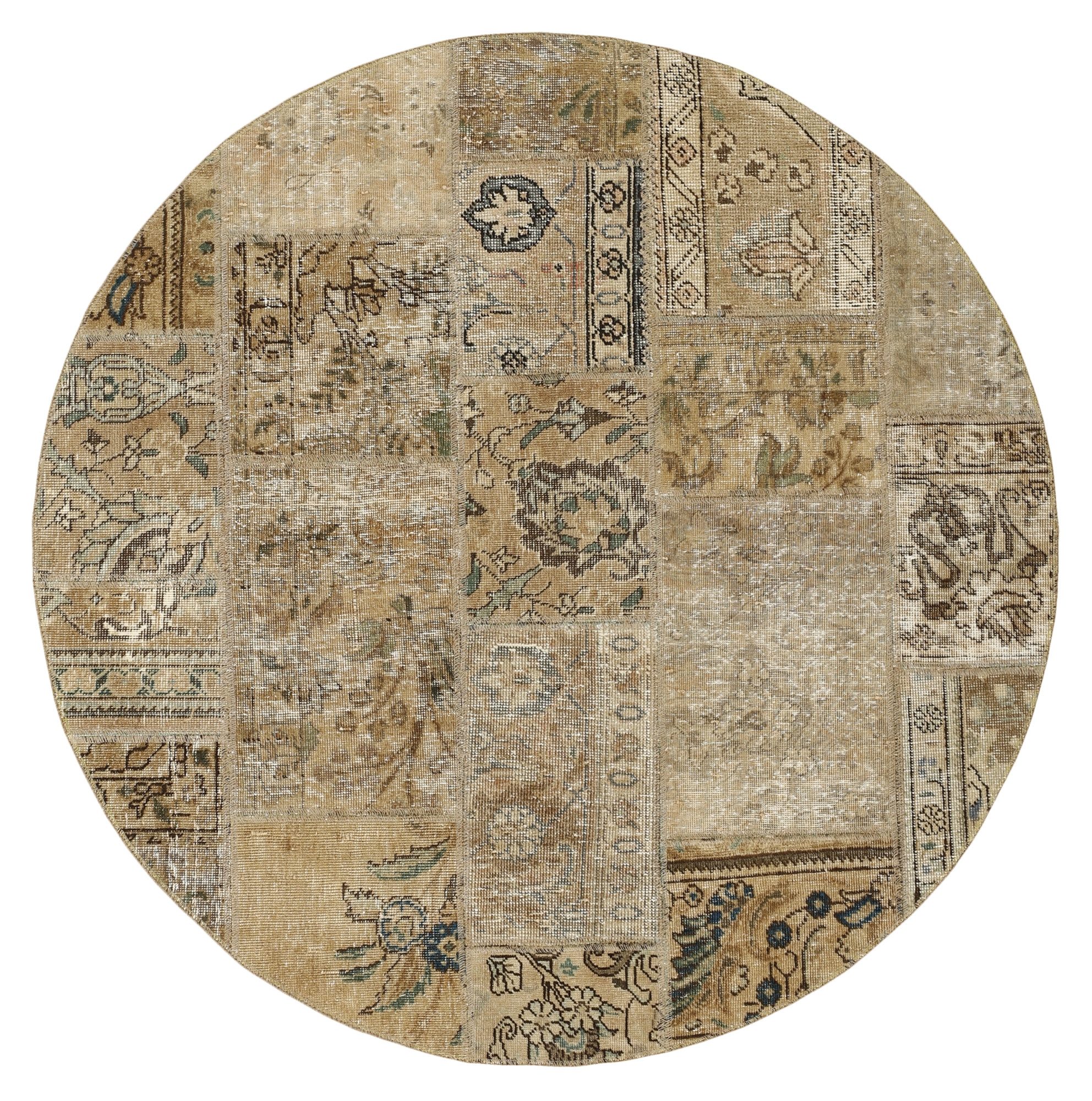 Wohnando Teppich MY-RUG Vintage Patch Work Floral & Ornamentiert 150x150cm, Rund, Höhe: 10 mm, Handgeknüpfter Teppich,Handgesponnene Wolle, mit Naturfarben gegärbt