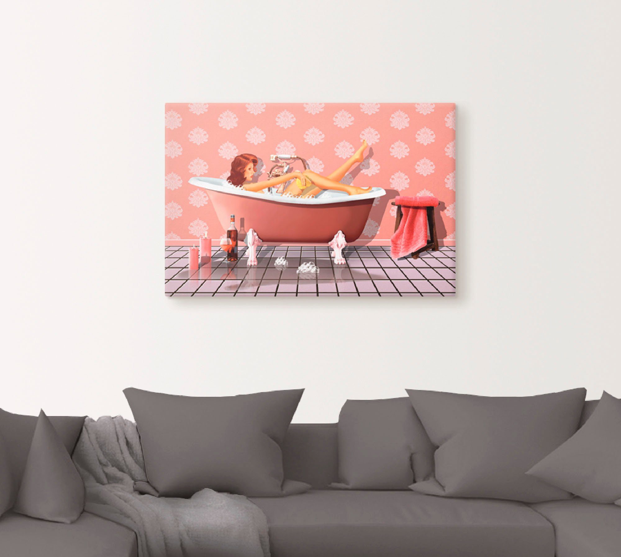 Artland Leinwandbild Pin Up Girl beim Badevergnügen, Frau (1 St), auf Holzrahmen gespannt