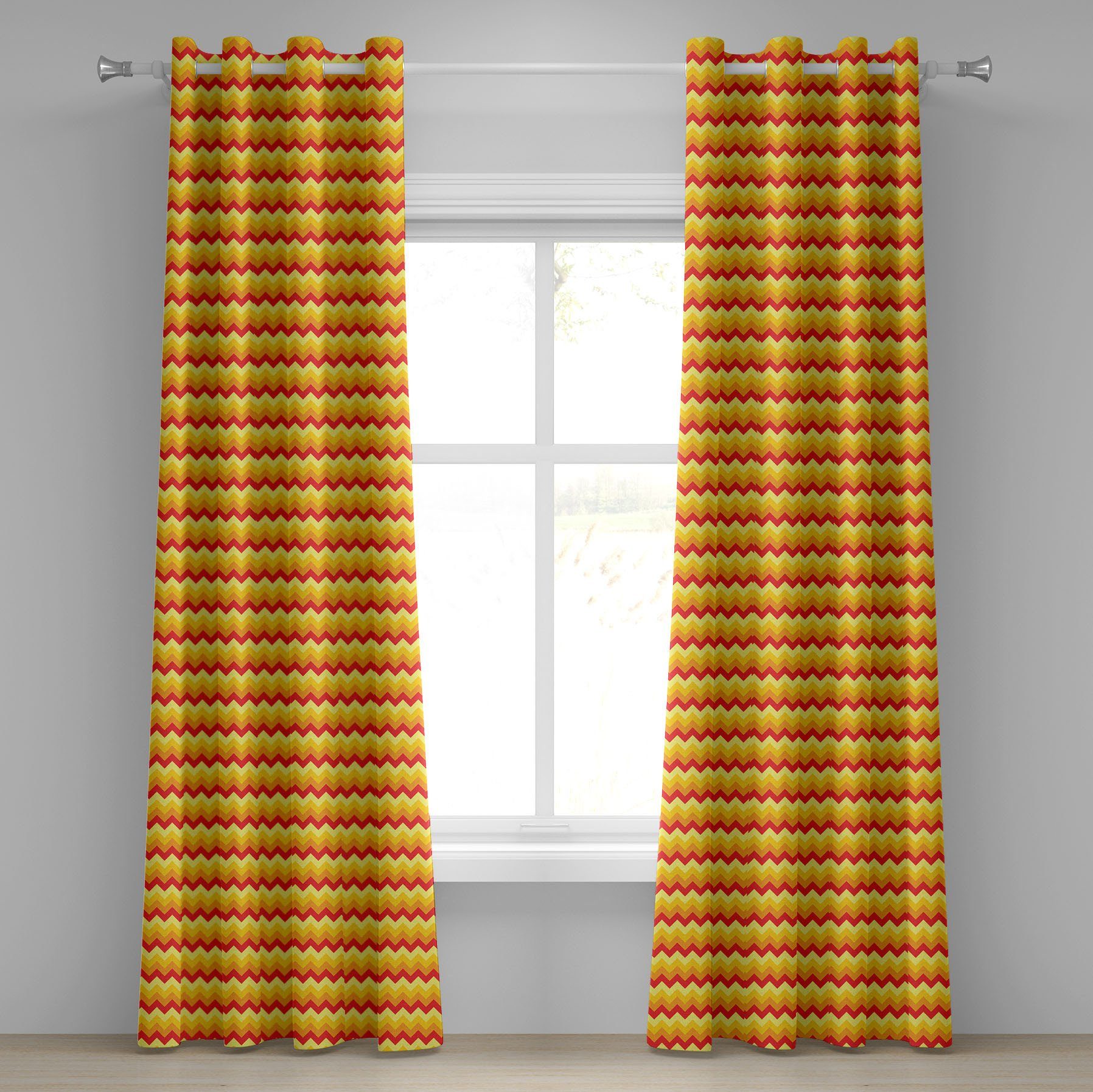 Gardine Dekorative 2-Panel-Fenstervorhänge für Schlafzimmer Wohnzimmer, Abakuhaus, Yellow Chevron Warm Farbe Pfeil