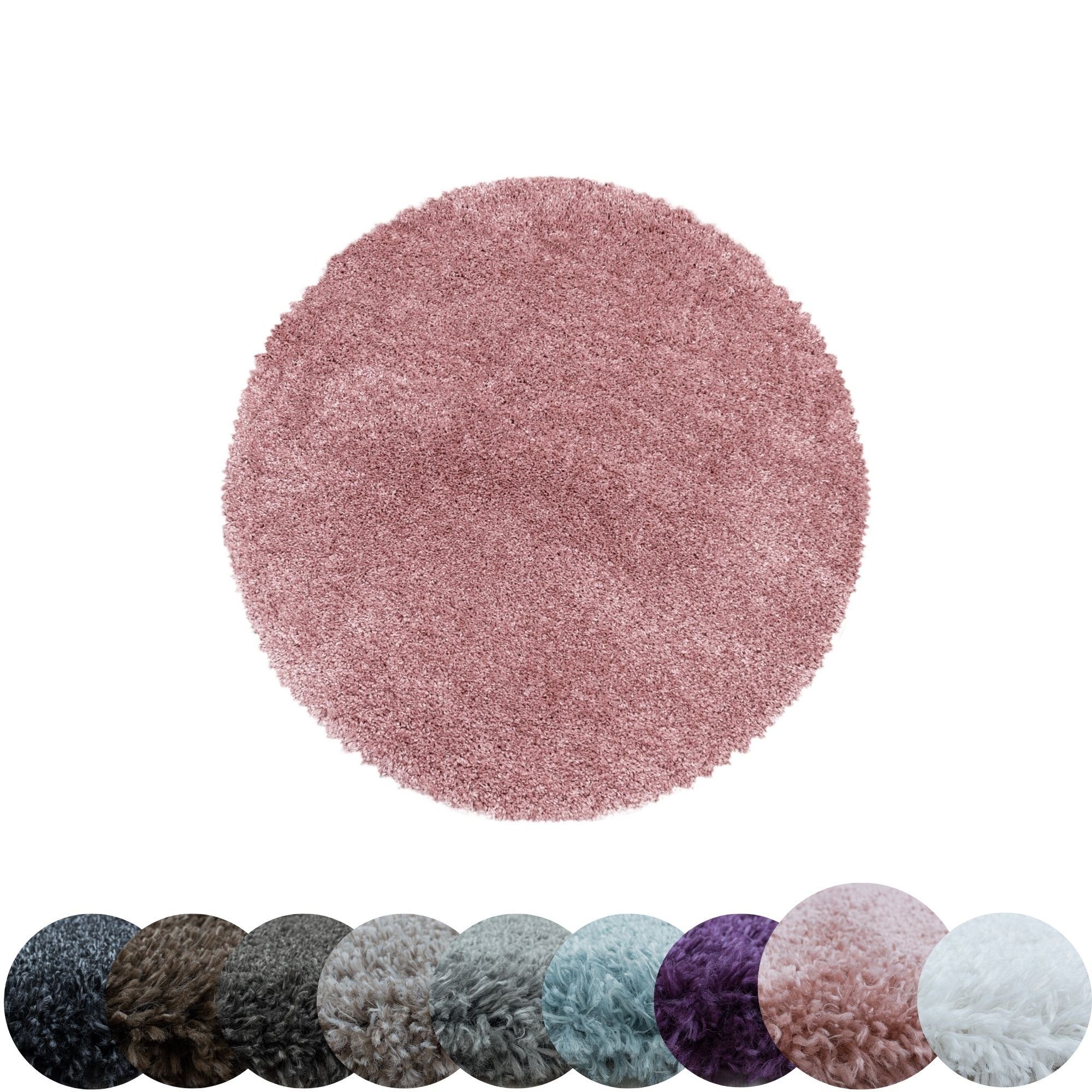 Teppich Unicolor Rund, farben HomebyHome, versch. Einfarbig - Wohnzimmer Shaggy und Höhe: 30 Teppich Runder Rosa mm, Einfarbig, größen