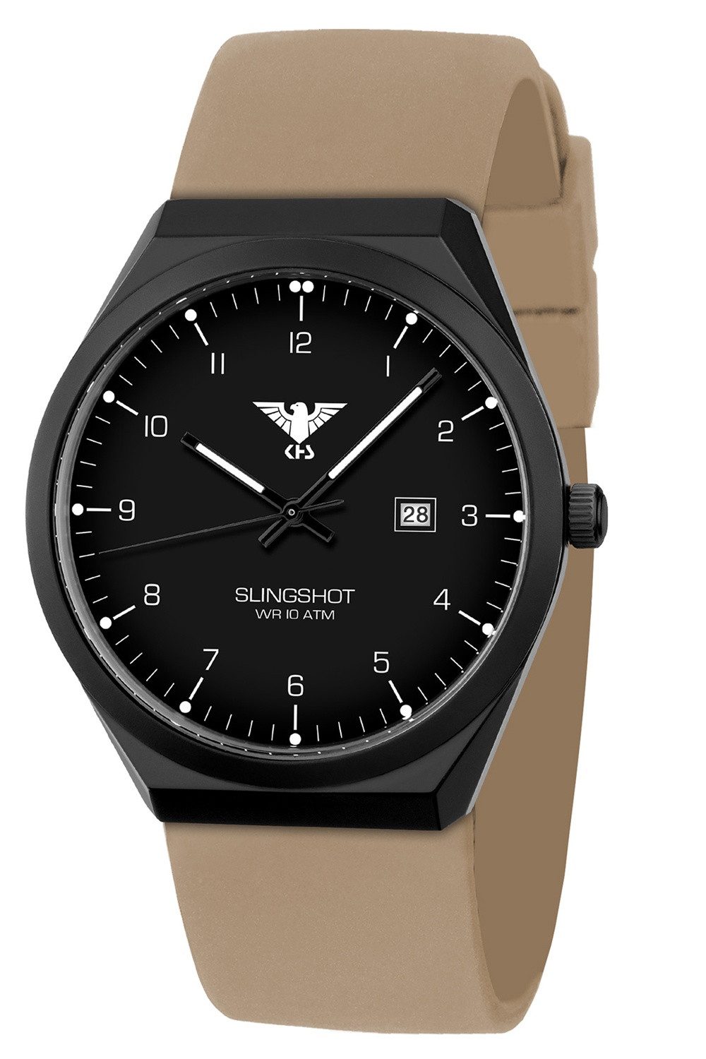 KHS Quarzuhr Slingshot Quarz Schwarz/Silikonband Beige