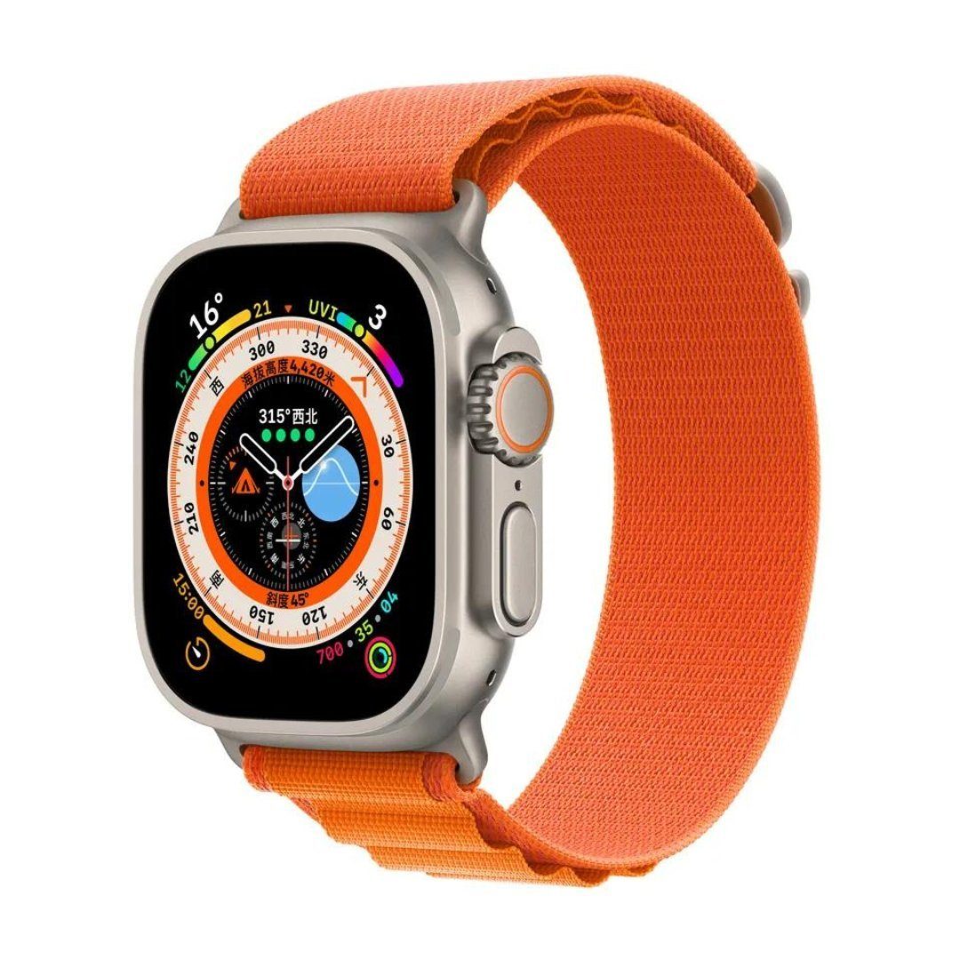 SmartUP Uhrenarmband Sport Ersatz Armband für Apple Watch Ultra SE 1/2/3/4/5/6/7/8 Nylon, Alpin Nylon Sport Loop Ersatzband / Titan G-Haken / Outdoor #3 Orange