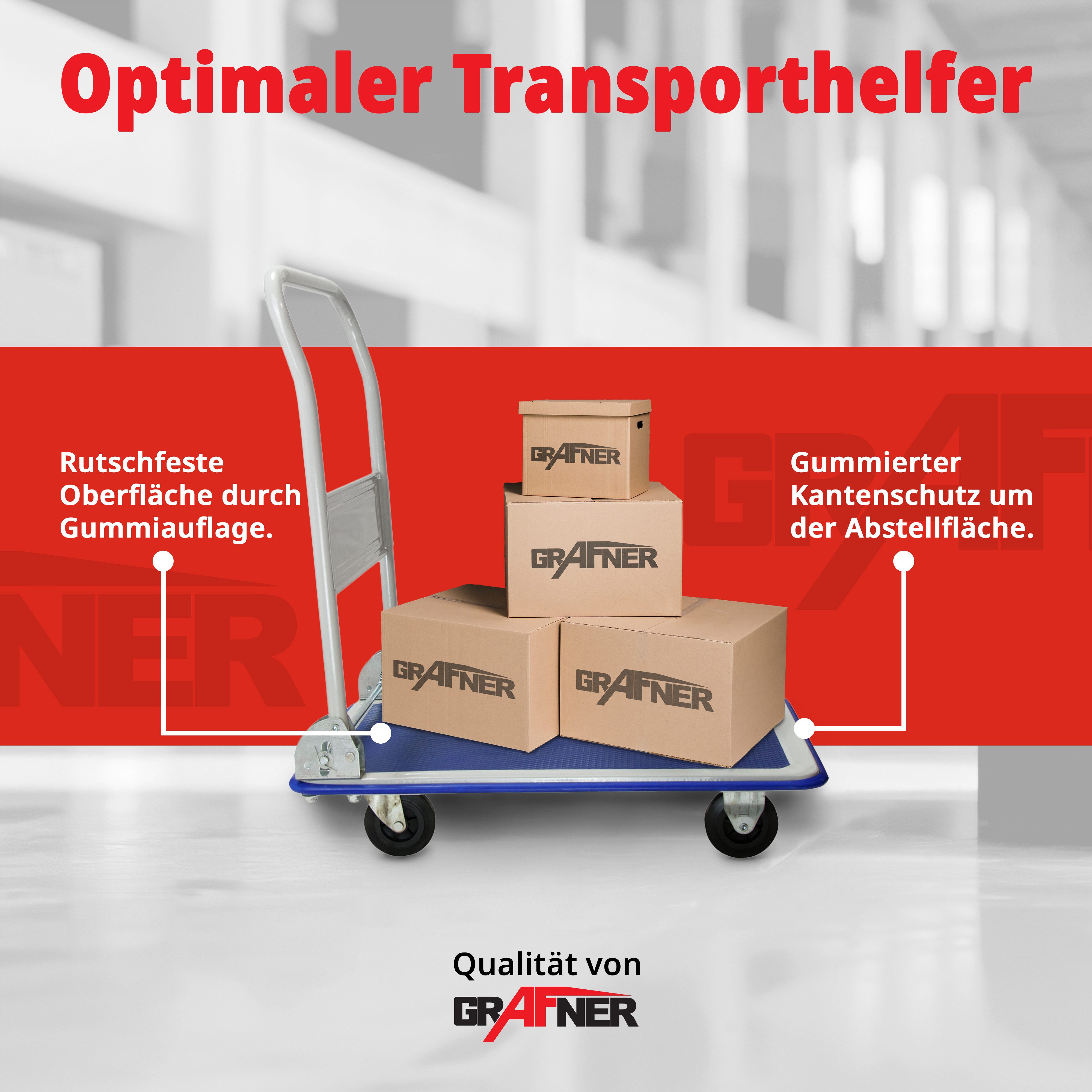 Grafner platform trolley, 150kg load capacity, storage trolley, transport area 82 x 47 cm, max. load capacity 150 kg