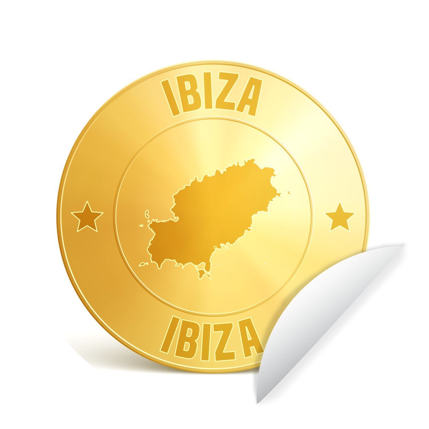 MuchoWow Wandsticker Illustration einer Goldmünze aus Ibiza (1 St), Tapetenkreis für Kinderzimmer, Tapetenaufkleber, Rund, Wohnzimmer