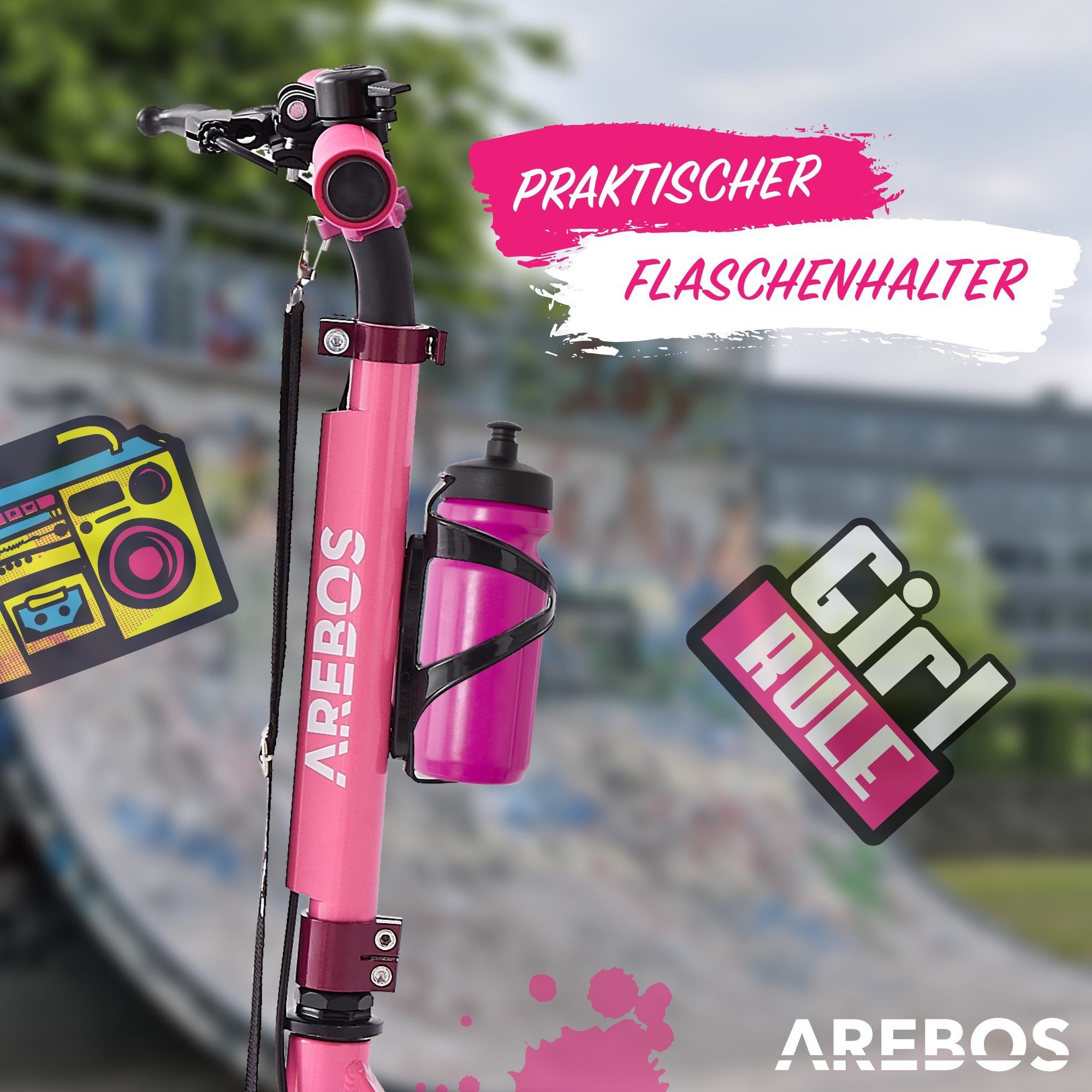 Arebos Tretroller Cityroller Tretroller klappbar Pink mit LED Reifen, höhenverstellbar