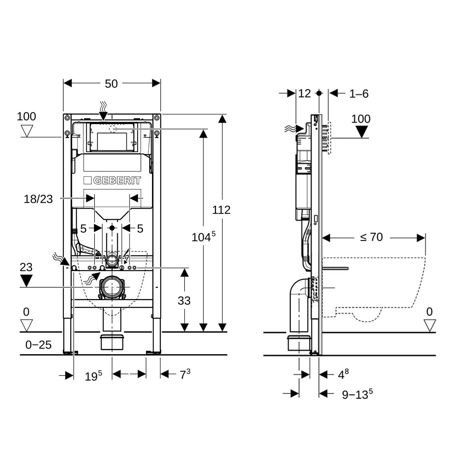 GEBERIT Vorwandelement WC 111.300.00.6, einzel, 1 St., GEBERIT Vorwandelement Duofix für WC Bauhöhe 1120 mm mit Sigma