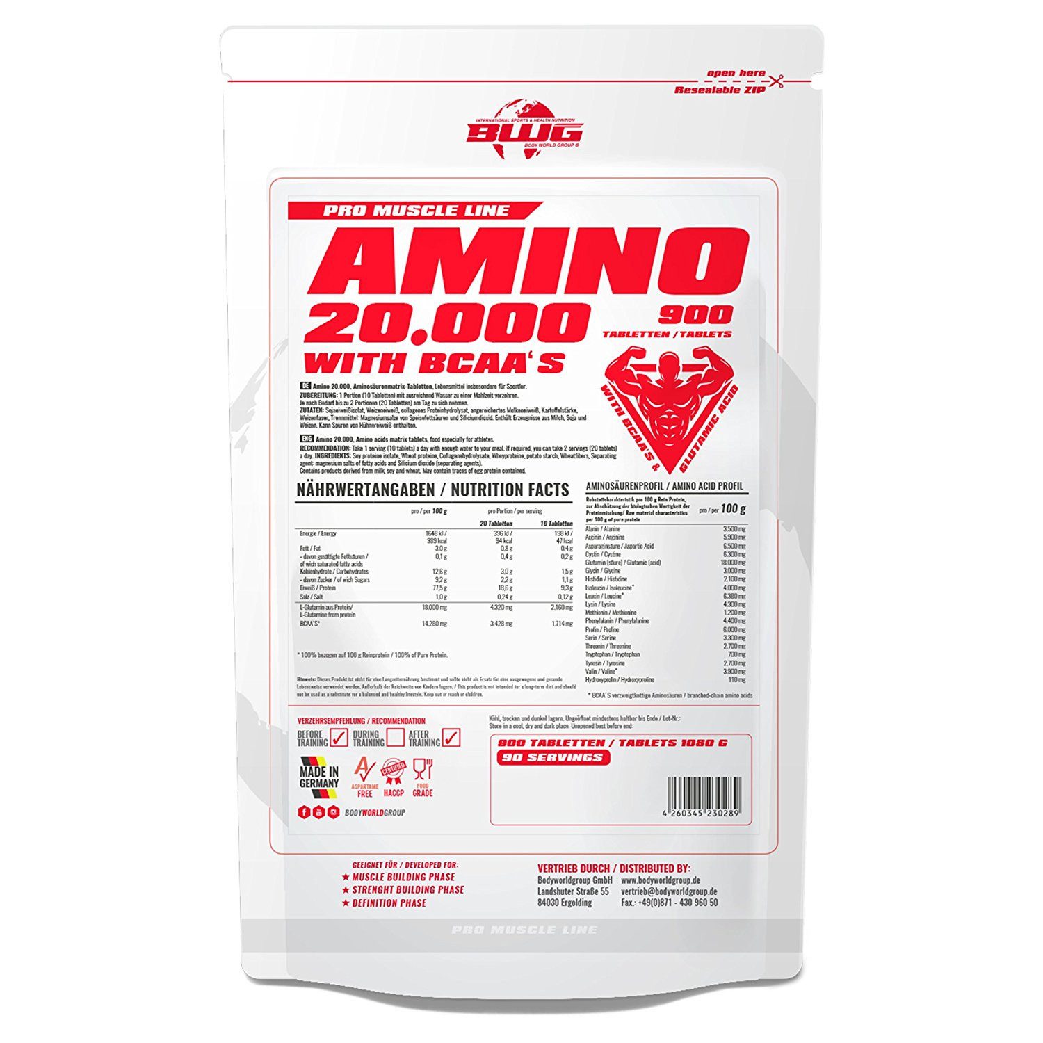 BWG BWG Amino 20.000 - 900 Tabletten 1080g - Made in Germany Tablette, 1080 g