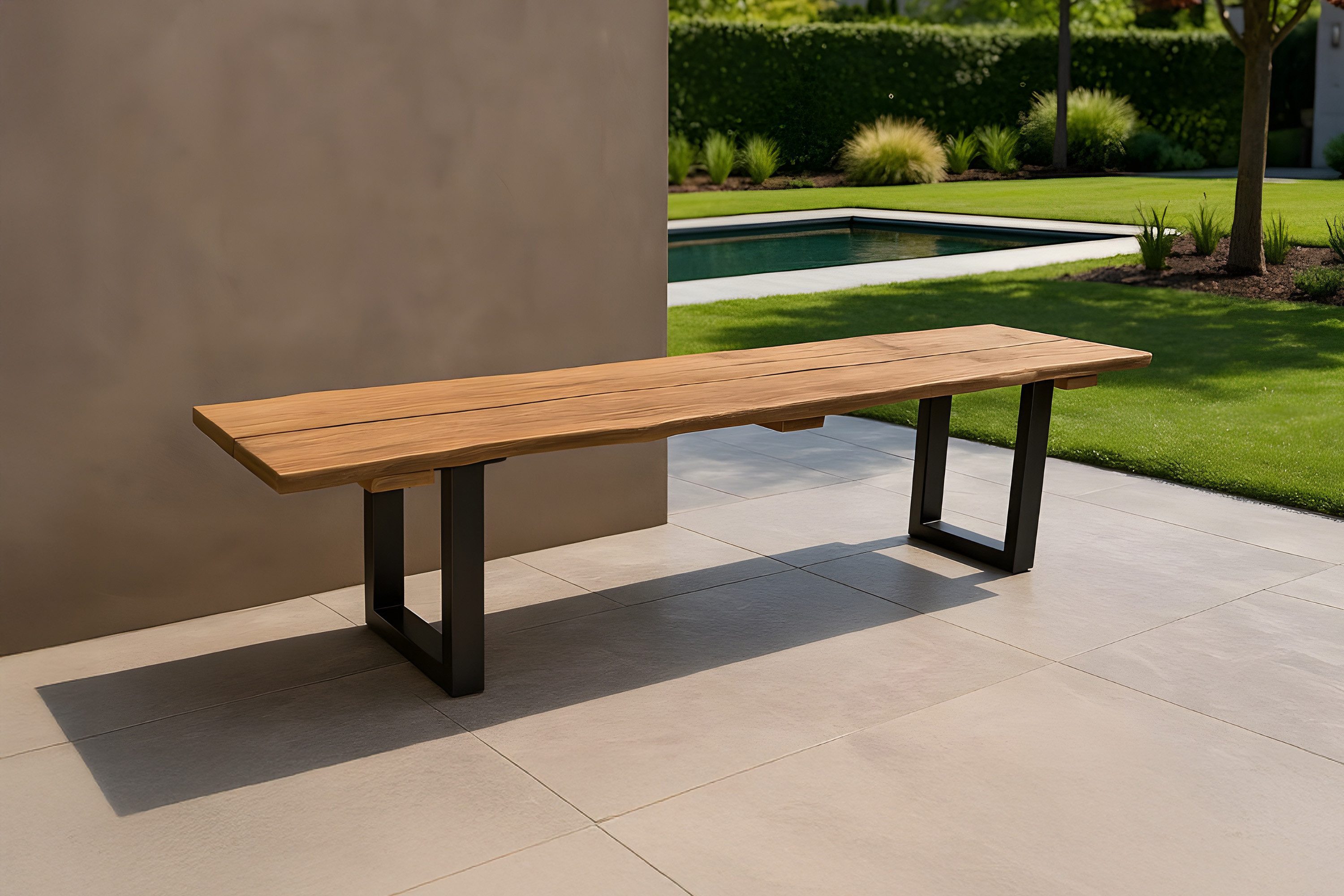 SAM® Gartenbank Loja, robustes Teakholz, Metallgestell U-Form schwarz