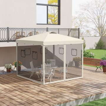 Outsunny Faltpavillon Pavillon mit 4 Netzvorhängen, UV-Schutz, mit 4 Seitenteilen, (Gartenpavillon, Pop Up Pavillon), mit Fenster, Tragetasche, für Garten, Pavillon, Beige