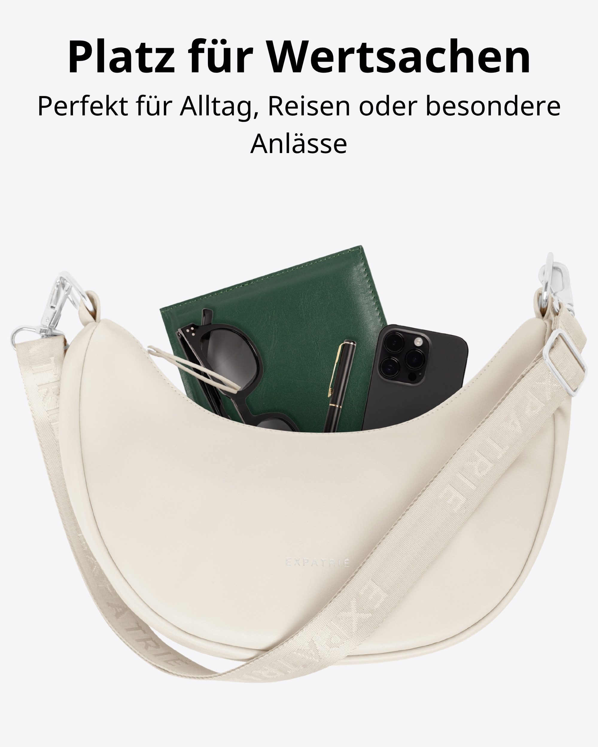 Expatrié Umhängetasche Lea Small Half Moon Bag Schultertasche, Elegante Crossbody Bag in Halbmond Form, Wasserabweisend