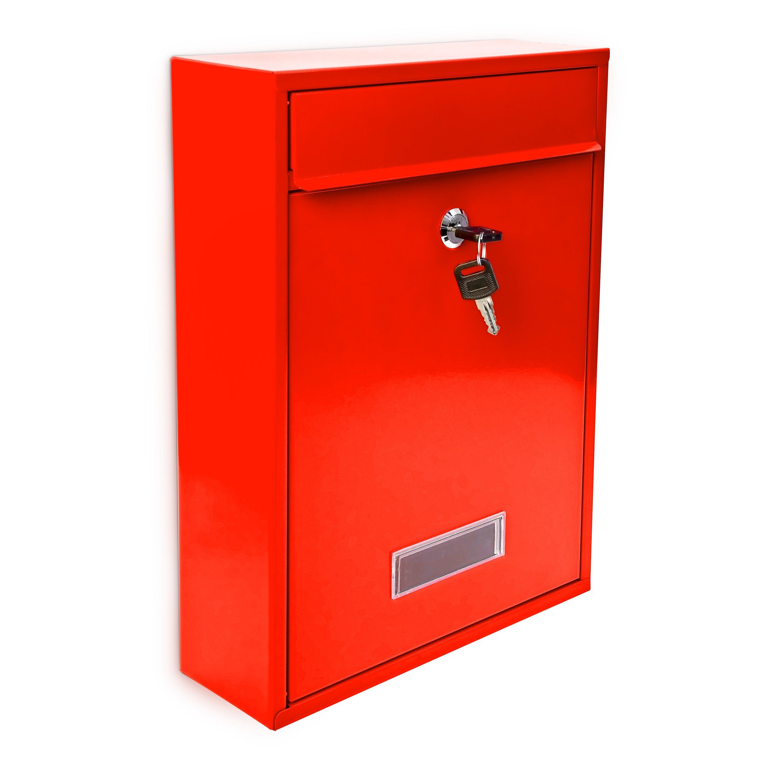 relaxdays Aufbewahrungsbox Briefkasten Design 35 cm Farbauswahl, Rot Rot Silber