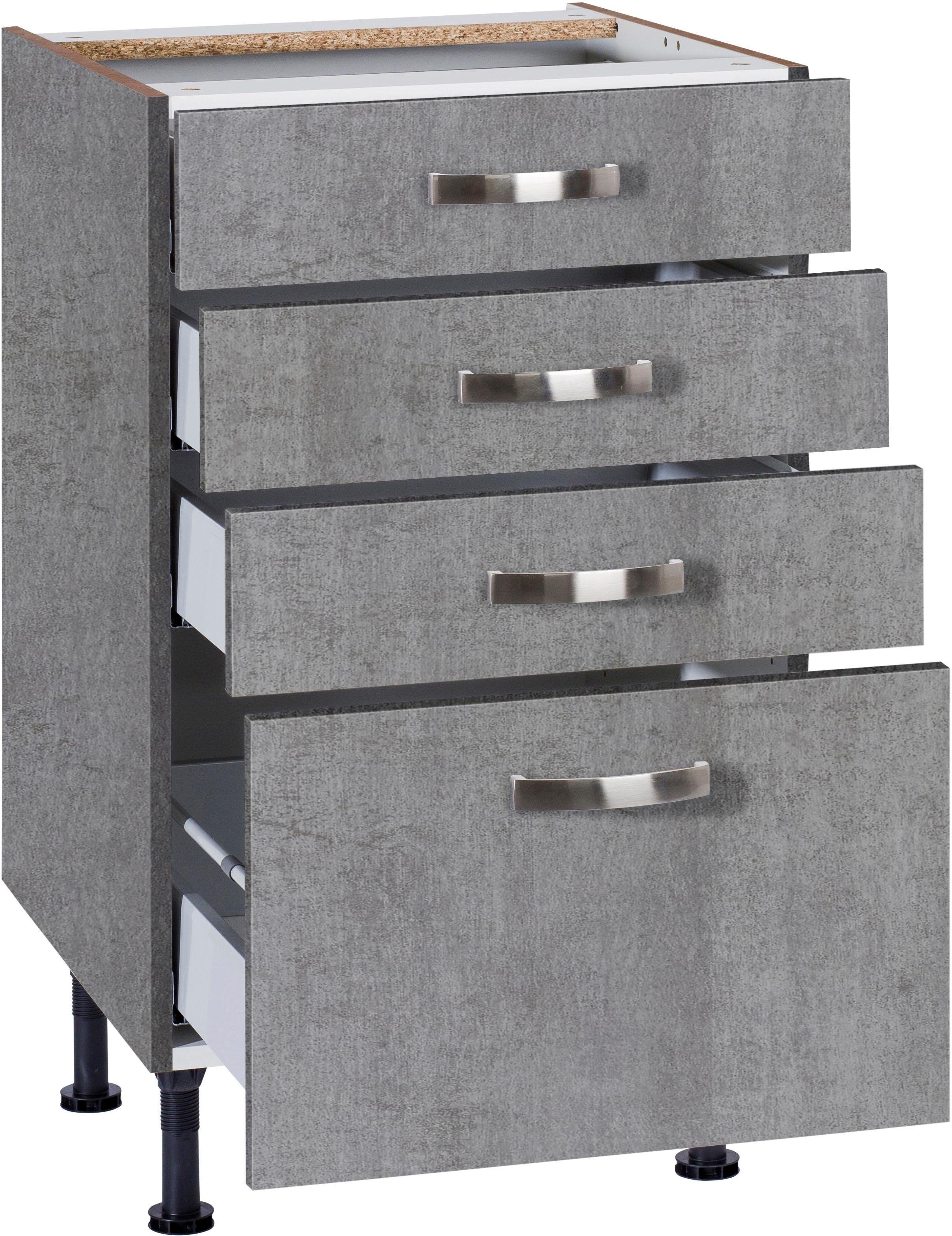 beton mit Cara Soft-Close-Funktion | Vollauszügen OPTIFIT Breite und beton/beton 50 cm, Unterschrank
