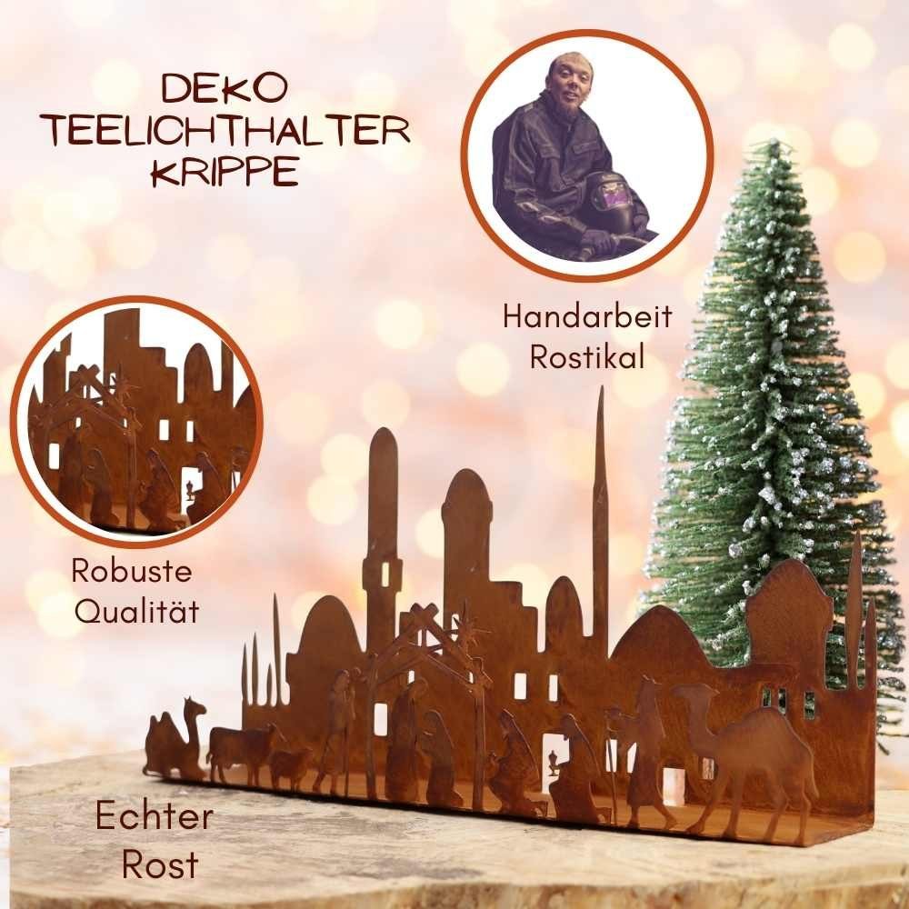 Rostikal Krippe Krippe Weihnachten Kerzenhalter Metall Deko, Echter Rost