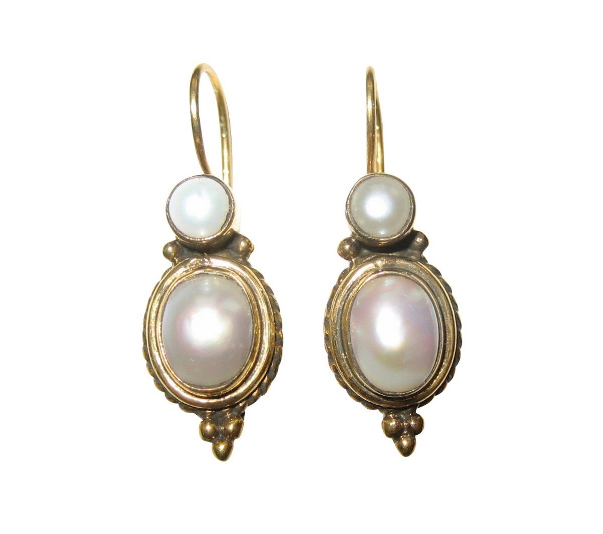 Mugello Paar Ohrhänger Medici Perle klassisch schönes Geschenk Antik-Look Vintage, Handarbeit aus kleiner florentinischen Manufaktur, Vintageschmuck