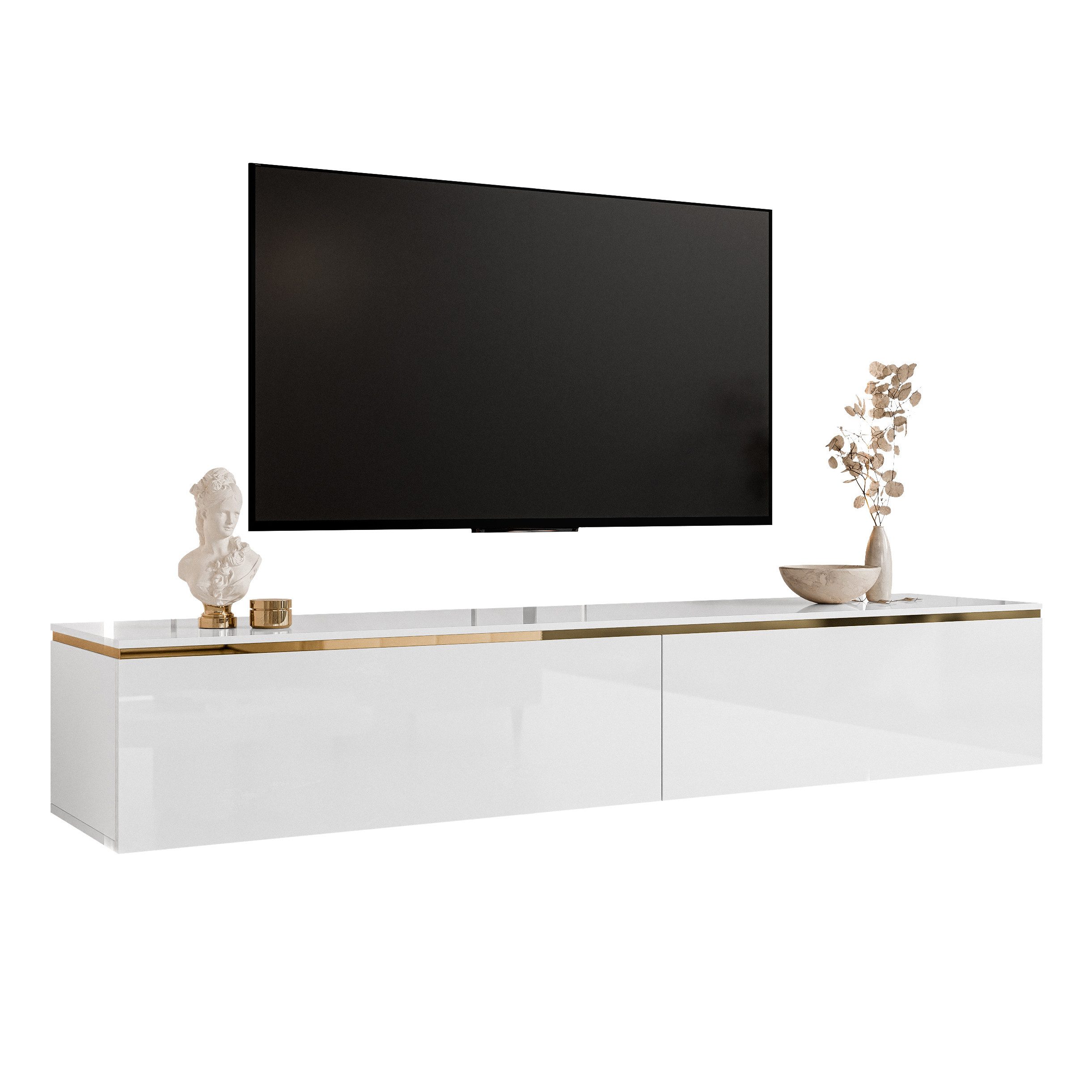 Lookway Lowboard AURORA mit Led Beleuchtung Hängende TV-Schrank 180 cm Weiß günstig online kaufen
