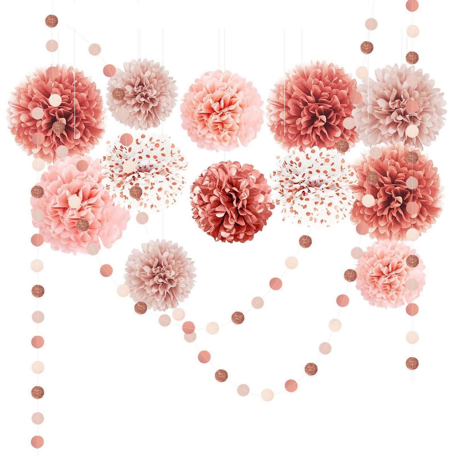LuxusKollektion Pompon Party Deko Set Roségold 15 Stk