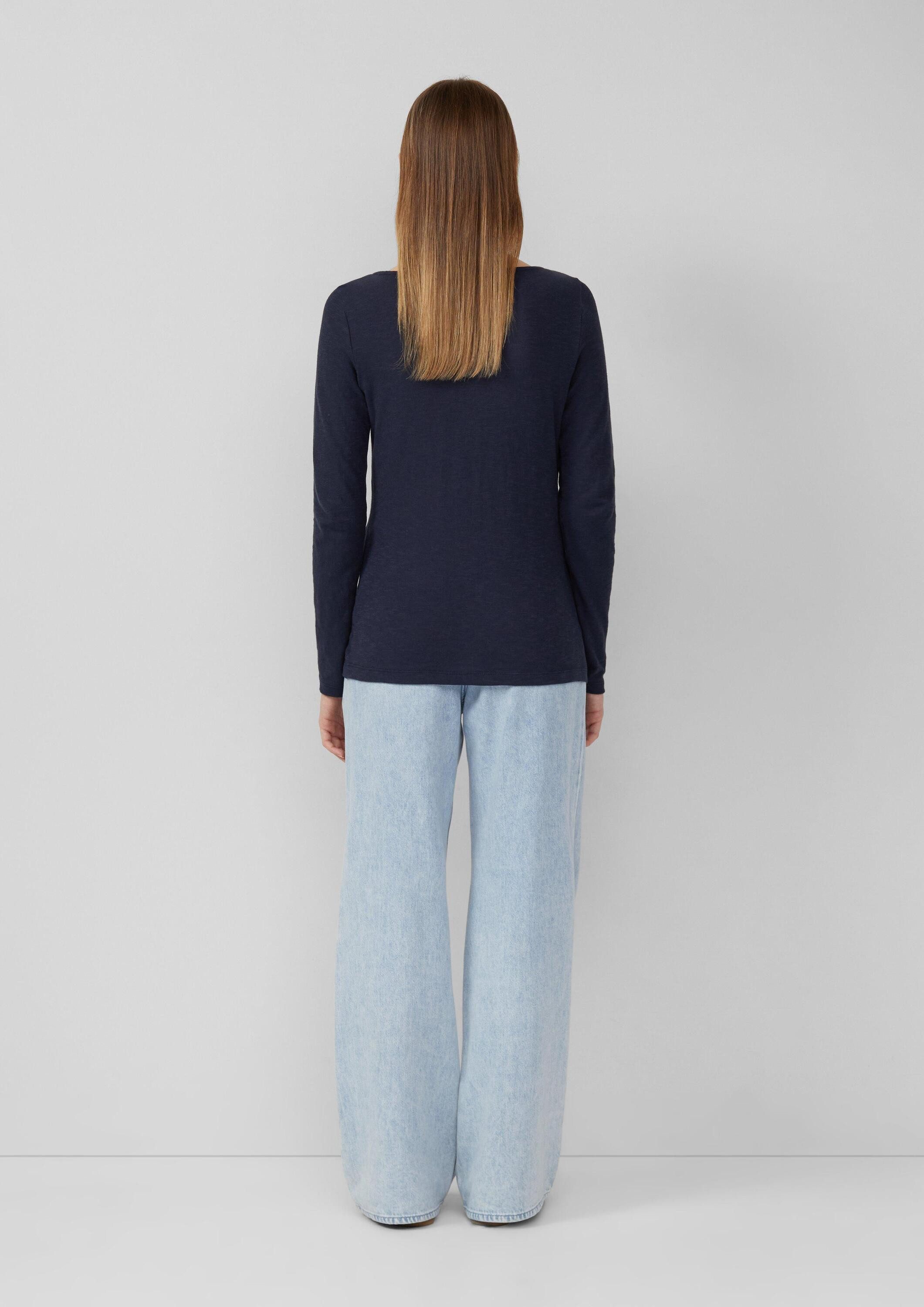 s.Oliver Langarmshirt T-Shirt Slim-Fit-Longsleeve aus Baumwollslub mit U-Boot-Ausschnitt