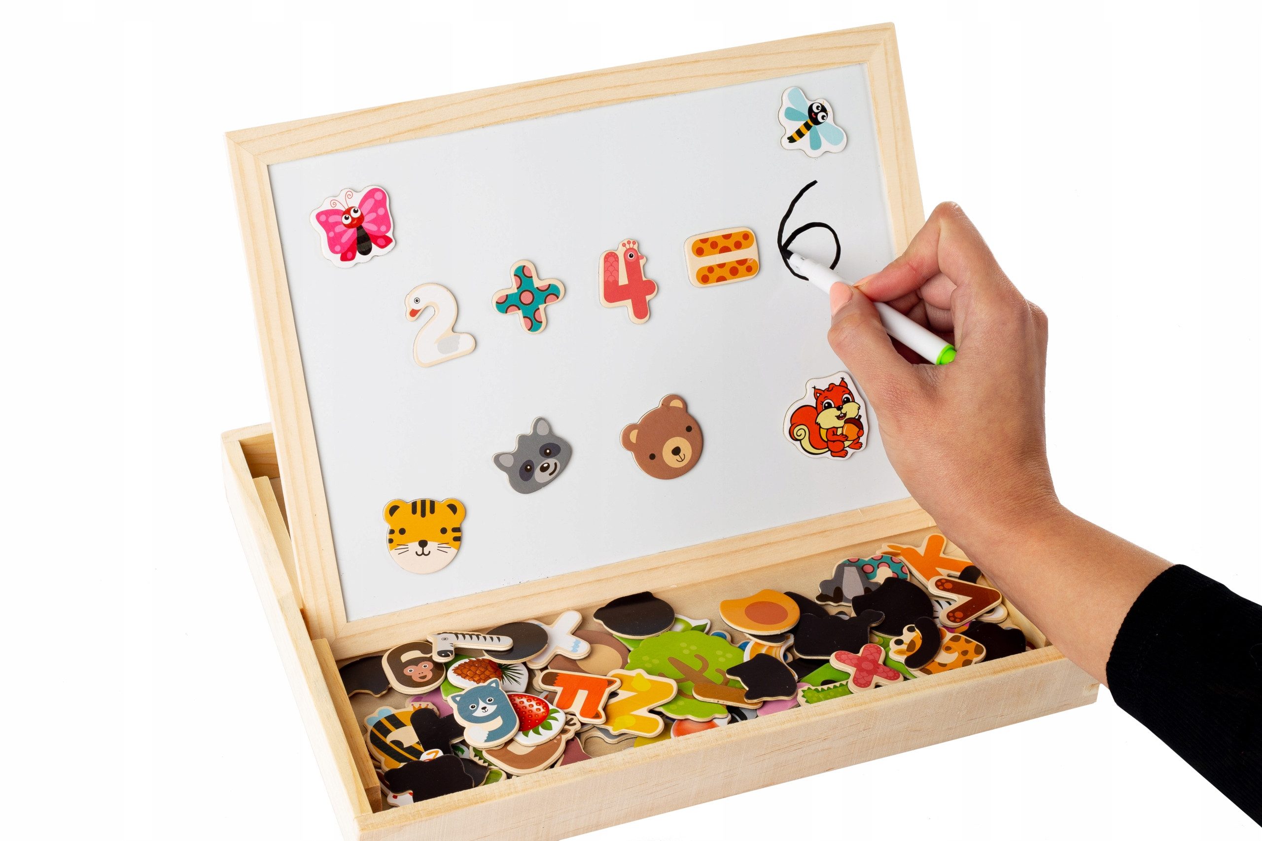 kinderplay Magnettafel Magnettafel aus Holz – beidseitig – Lernspaß für Kinder – Set, (Set, Doppelseitige Magnettafel mit Zubehör)
