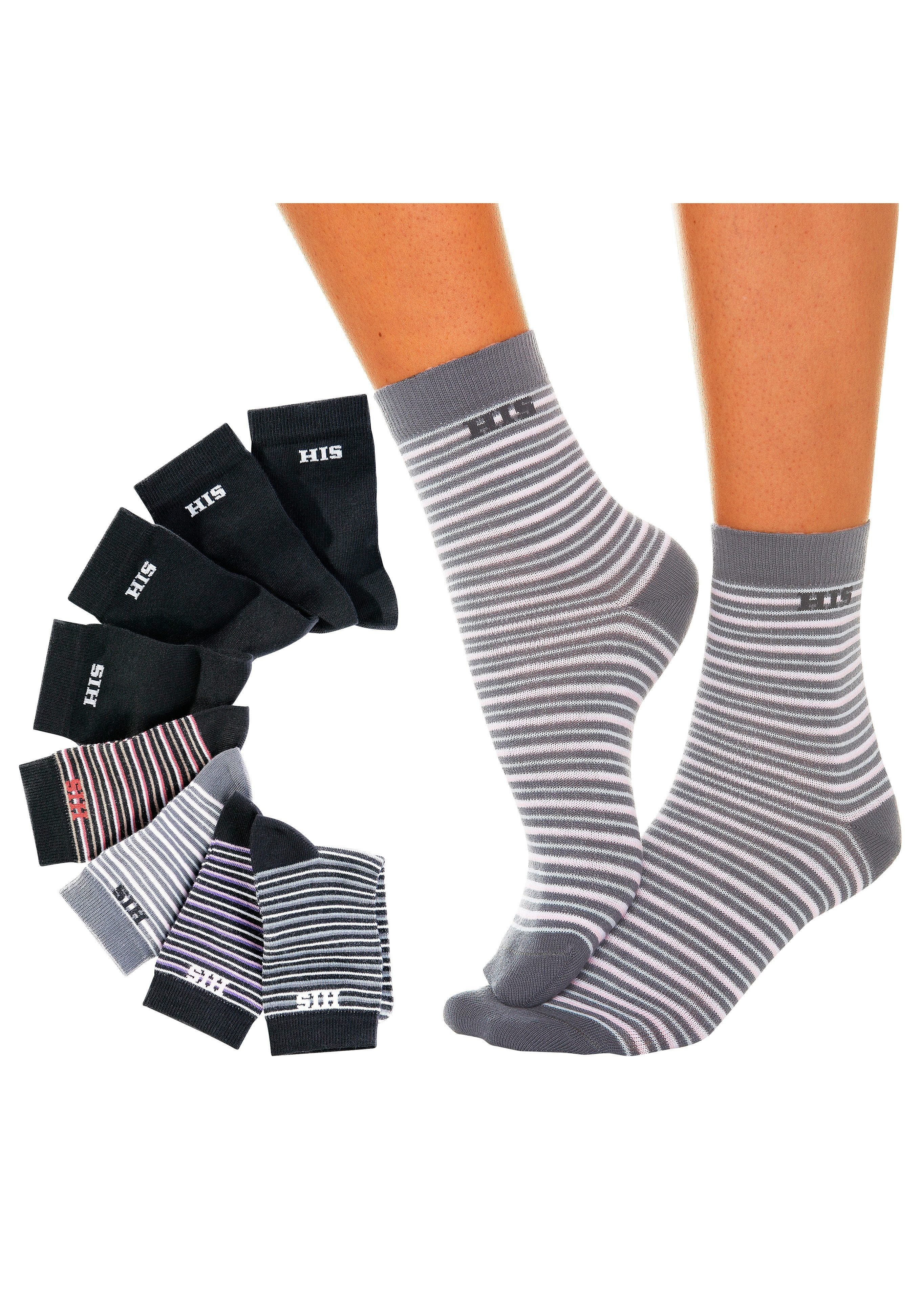 (Set, H.I.S schwarz-bunt geringelt und unifarben 8-Paar) Socken