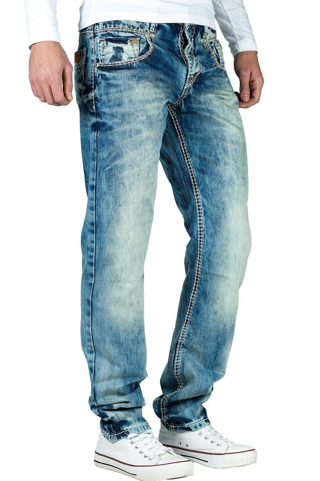 Cipo & Baxx Straight-Jeans Cipo & Baxx Herren Jeans BA-C1149 Regular Fit  Jeans mit dicken Ziernähten