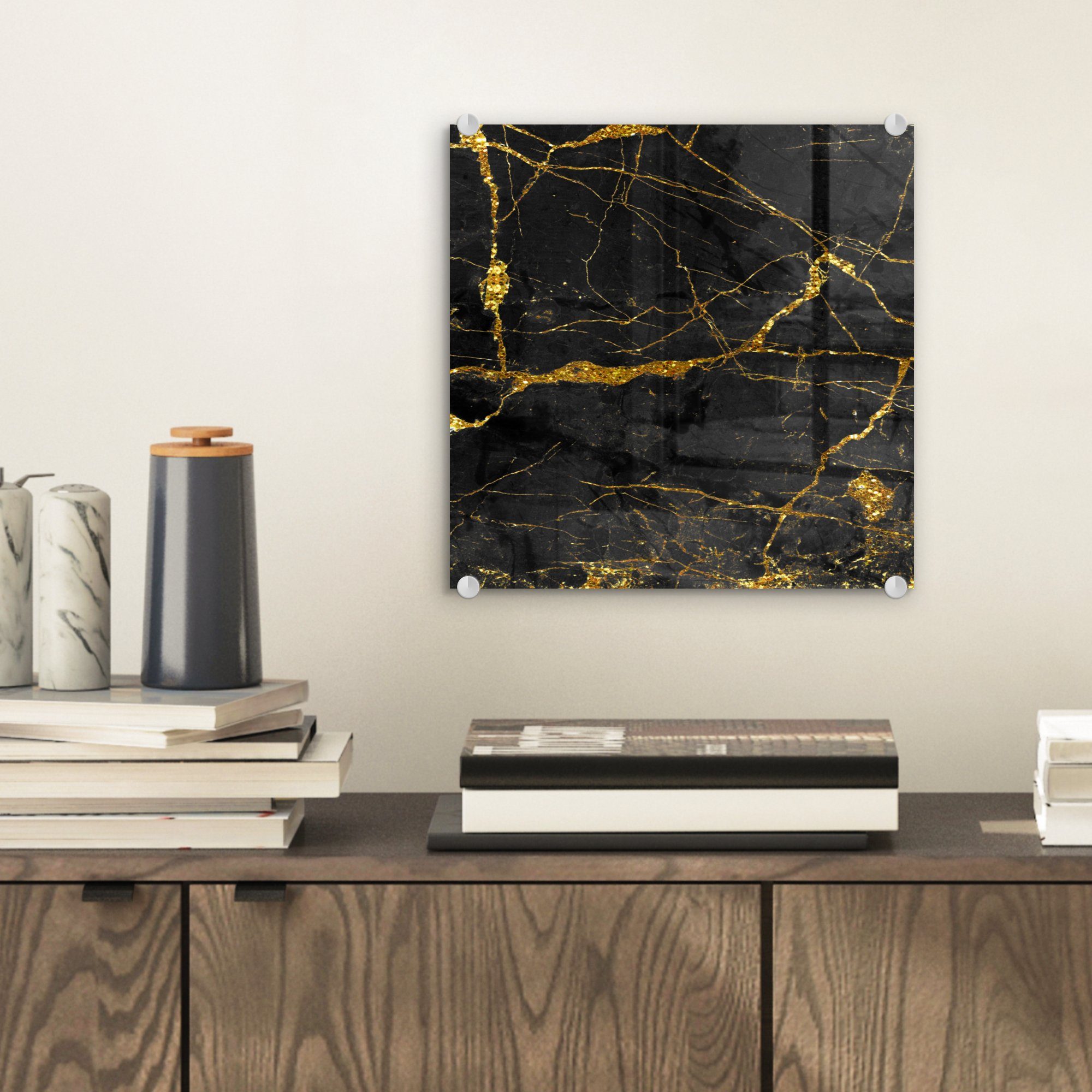 MuchoWow Acrylglasbild Marmor - Gold - Schwarz - Marmoroptik - Luxe - Glitz günstig online kaufen