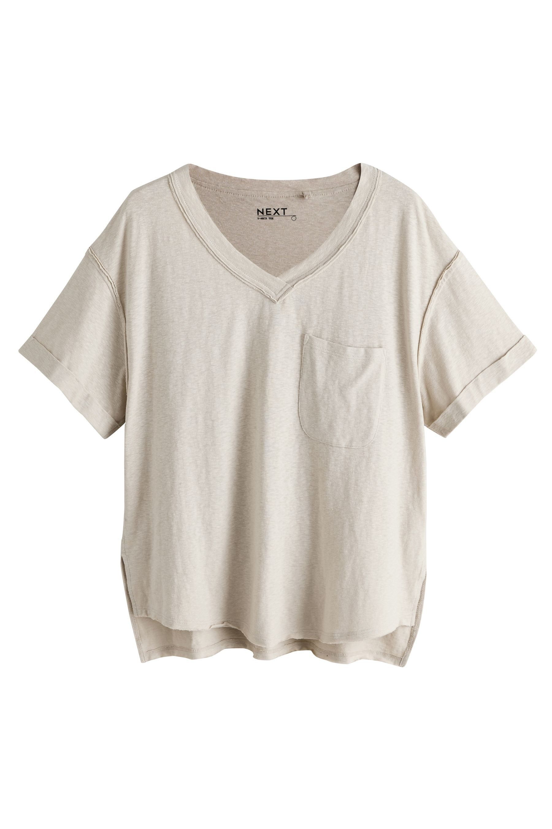 Next V-Shirt Kurzarm-T-Shirt mit V-Ausschnitt und Leinenoptik (1-tlg)